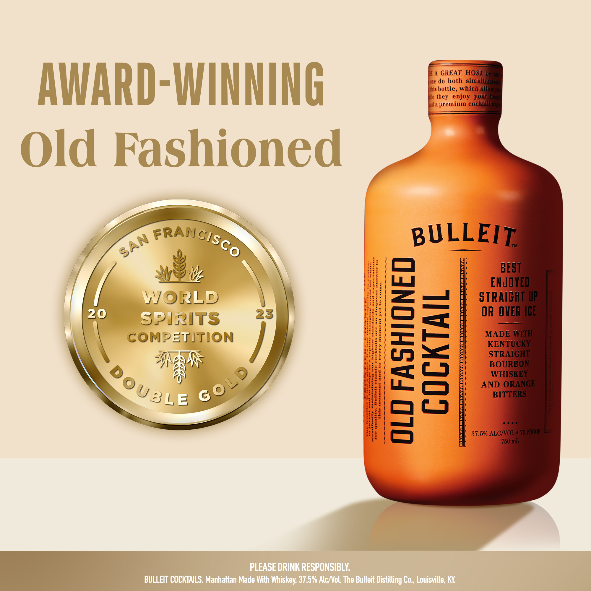 Enjoy a bar-quality cocktail experience straight from the bottle with Bulleit Old Fashioned Cocktail. This ready-to-serve cocktail was concocted with some of the most celebrated and creative bartenders to help us refine and perfect these recipes. The sweet oak, nutmeg and light toffee notes of straight bourbon whiskey come together with orange bitters to form the perfect Old Fashioned. This cocktail was designed for you to spend less time making drinks and more time sharing them with your friends and family. Bulleit is rooted in cocktail culture, and this take on a classic was crafted to honor it. This cocktail is best enjoyed straight up or over ice, and garnish as desired. Includes one 75 proof 375 mL bottle of Bulleit Old Fashioned Cocktail. Please drink responsibly., One 375 mL bottle of Bulleit Old Fashioned Cocktail, Awarded a Double Gold Medal in 2023 and 2024 at the San Francisco World Spirits Competition, 75 proof, Perfect as a gift or for any celebration, Distilled and aged in the Bulleit family tradition, Made with notes of straight bourbon whiskey and orange bitters, Developed with some of the most celebrated and creative bartenders
