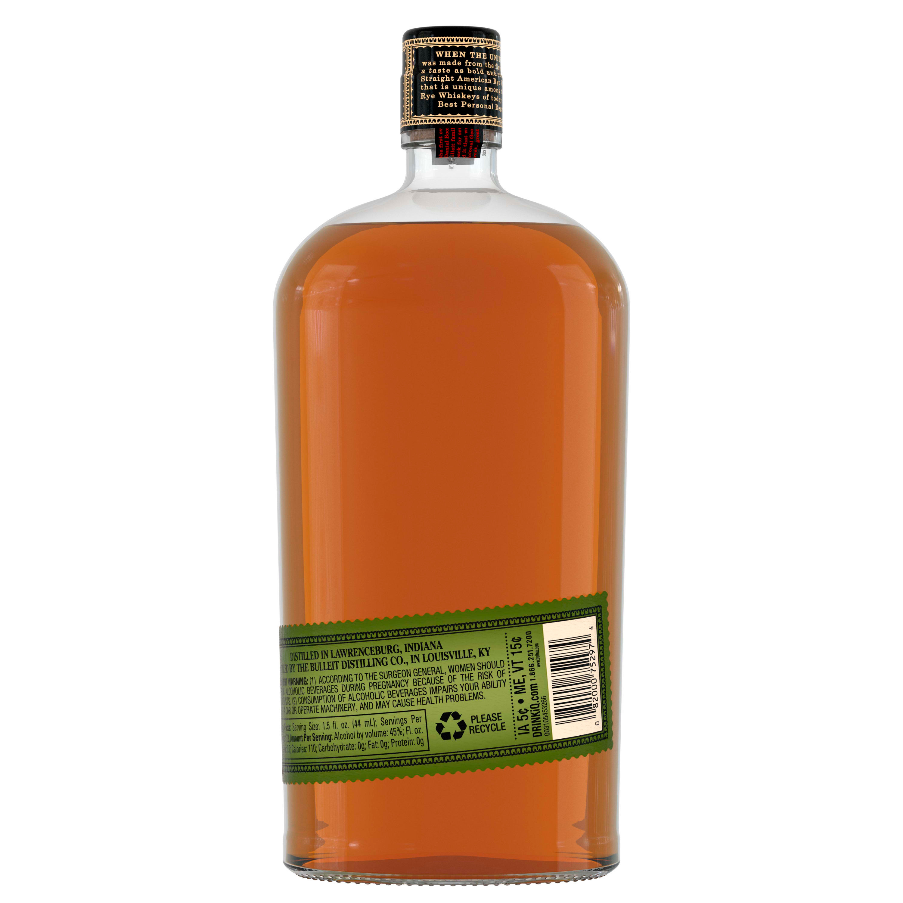 Savor the bold, spicy character of Bulleit 95 Rye Whiskey. With its russet color and aromas of biscuit, spice and dried apricot, our straight rye whiskey makes a good first impression before it's even opened. Its distinctive taste leads into a generous finish that is long, satiny and woody with a hint of light toffee. The flavor profile of our rye whiskey allows you to enjoy its clean finish that lingers long after the final sip. Bulleit 95 Rye Whiskey earned a Gold medal at the 2021 San Francisco World Spirits Competition. Perfect for a classic Manhattan cocktail. Includes one 90 proof 1 L bottle of 95 Rye Whiskey. Please drink responsibly., Includes one 1 L bottle of 95 Rye Whiskey, 2021 San Francisco World Spirits Competition Gold Medal Winner, Perfect as a gift or for any celebration, Russet color and aromas of biscuit, spice and dried apricot, Sweet tones of maple and oak, Distilled and aged in the Bulleit family tradition