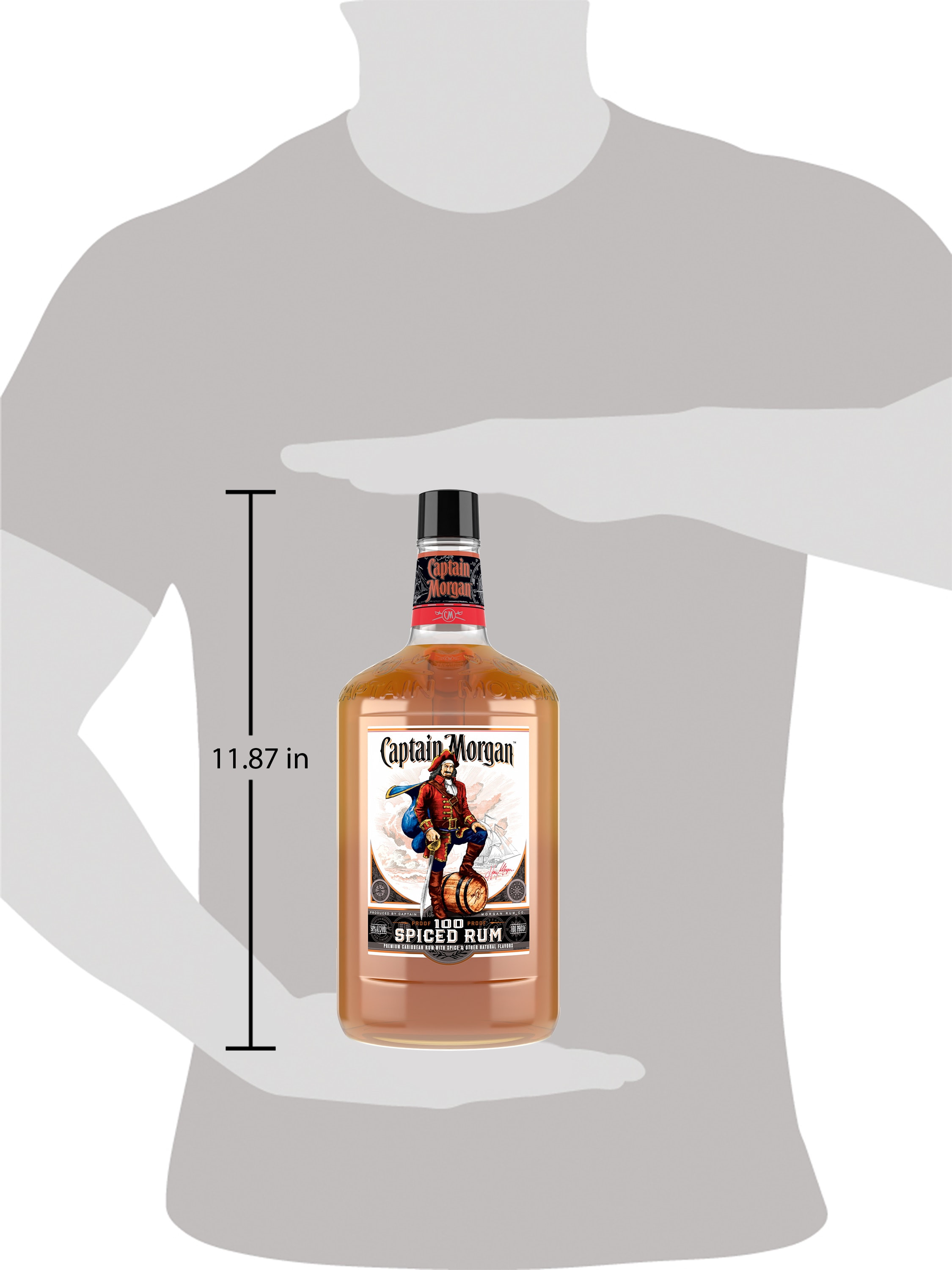 Spice it up with Captain Morgan 100 Proof Spiced Rum. This blend of Caribbean rums is crafted with spice to bring out the intensity of the liquid with a noticeable smoothness and mellow taste. Our 100 Proof Captain Morgan Spiced Rum can be sipped neat, on the rocks or with your favorite mixed drink. Perfect for a long island iced tea cocktail. Includes one 1.75 L bottle of Captain Morgan 100 Proof Spiced Rum. Drink responsibly, Captainâ€™s Orders!, One 1.75 L bottle of Captain Morgan 100 Proof Spiced Rum, 100 proof, Perfect for adding a delicious kick to your favorite mixed drinks, Brings the spirit of adventure to any party, Blend of Caribbean rums and spice, Strong, bold flavor