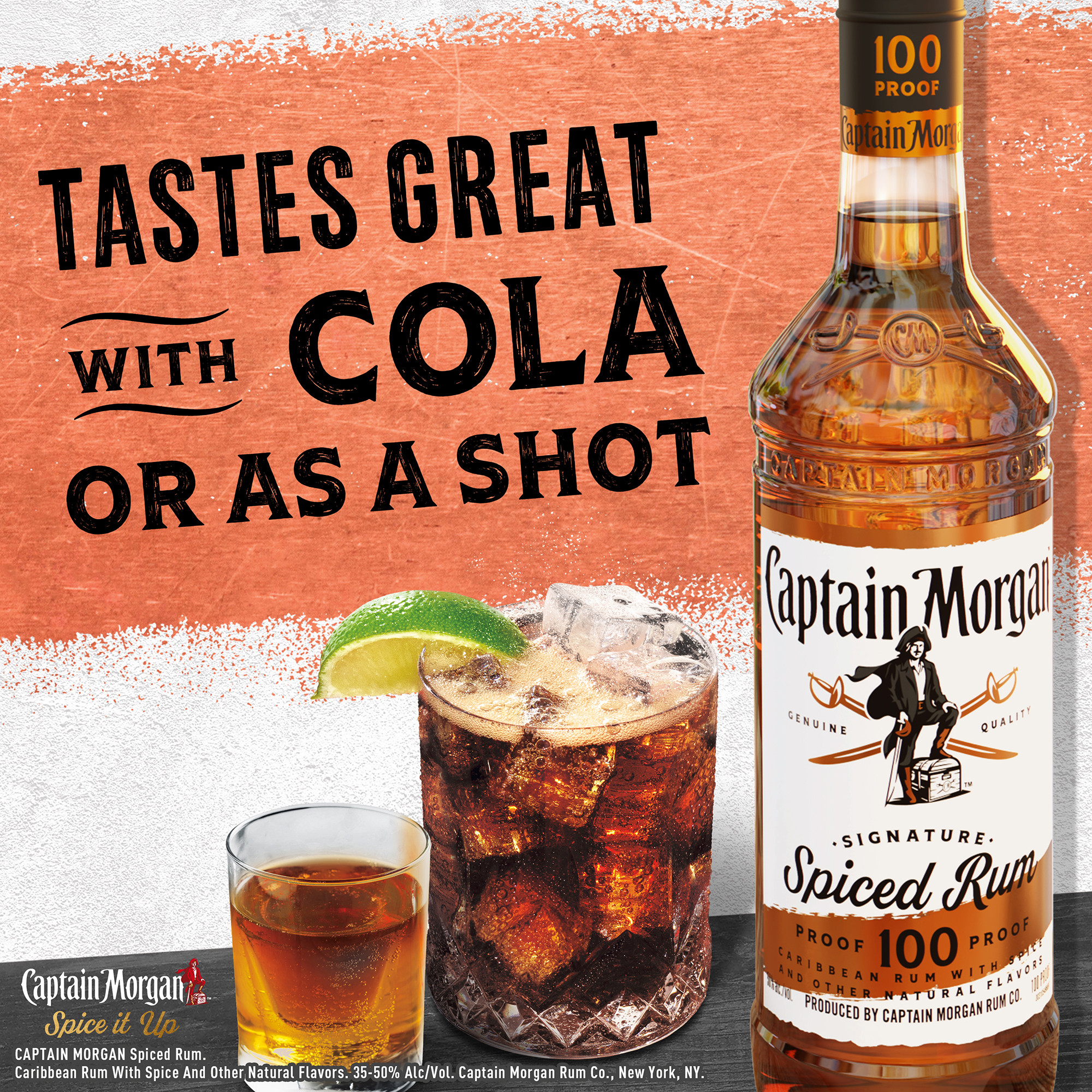 Spice it up with Captain Morgan 100 Proof Spiced Rum. This blend of Caribbean rums is crafted with spice to bring out the intensity of the liquid with a noticeable smoothness and mellow taste. Our 100 Proof Captain Morgan Spiced Rum can be sipped neat, on the rocks or with your favorite mixed drink. Perfect for a long island iced tea cocktail. Includes one 750 mL bottle of Captain Morgan 100 Proof Spiced Rum. Drink responsibly, Captainâ€™s Orders!, One 750 mL glass bottle of Captain Morgan 100 Proof Spiced Rum, 100 proof, Perfect for adding a delicious kick to your favorite mixed drinks, Brings the spirit of adventure to any party, Blend of Caribbean rums and spice, Strong, bold flavor