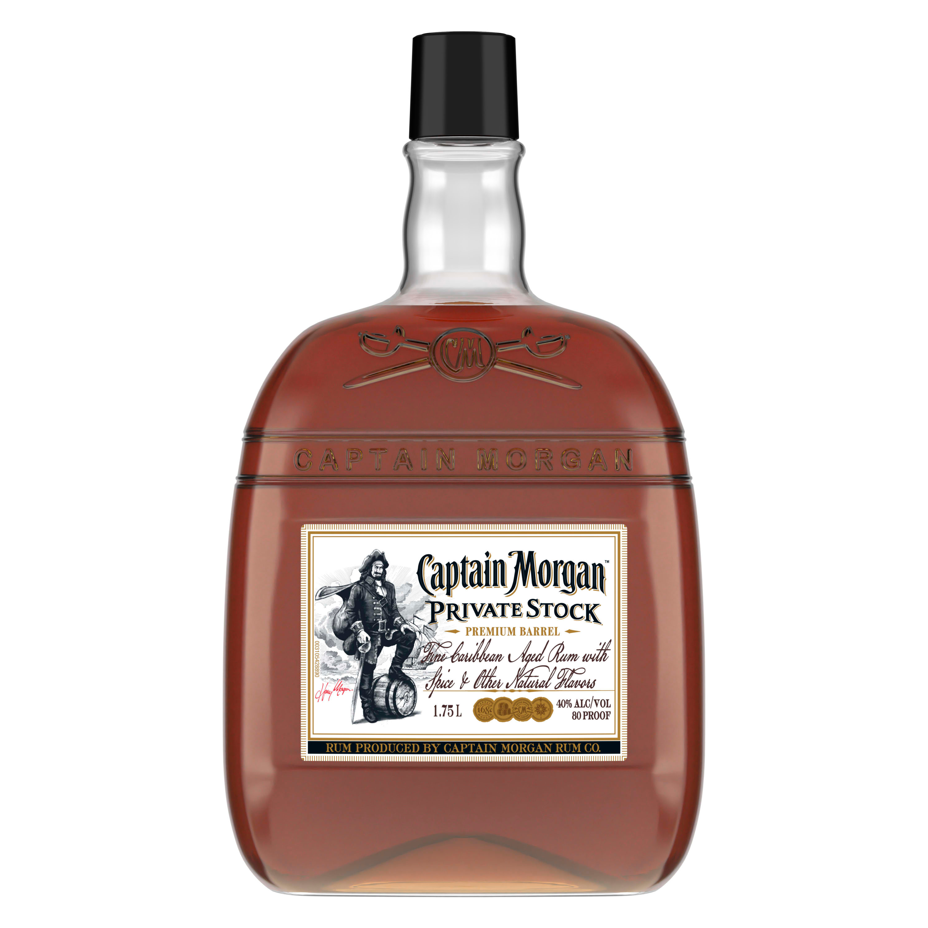 Spice it up with Captain Morgan Private Stock Rum. Made from the finest mellow island spice, it is perfect for sipping on the rocks with a twist of lime. Includes one 80 proof 1.75 L bottle of Captain Morgan Private Stock Rum. Drink responsibly, Captainâ€™s Orders!, One 1.75 L bottle of Captain Morgan Private Stock Rum, 80 proof, Perfect for sipping on the rocks with a twist of lime, Brings the spirit of adventure to any party, Made from the finest mellow island spice, Gluten-free