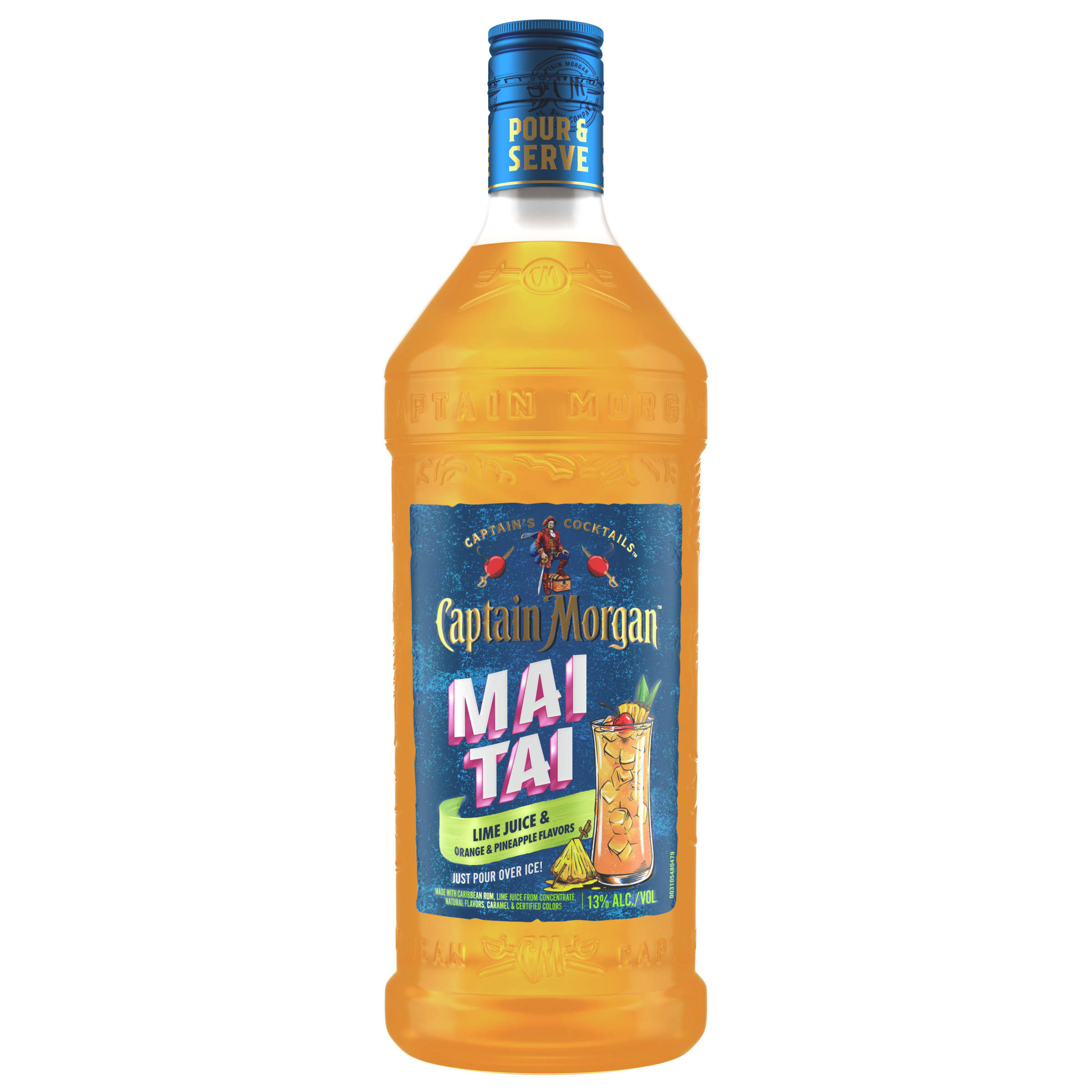 Mix it up with Captain Morgan Mai Tai. Our blend combines rum, juicy orange and lime flavors and a hint of pineapple to create this refreshing-tasting cocktail. Easy to enjoy and ready to drink, our blend can be sipped on its own. Simply pour over ice for unbelievably delicious drinks to enjoy with your crew! Includes one 13% alc./vol. 1.75 L bottle of Captain Morgan Mai Tai. Drink responsibly, Captainâ€™s Orders!, One 1.75 L bottle of Captain Morgan Mai Tai, 13% alc./vol., Ready to drink and easy to enjoy at any time, Brings the spirit of adventure to any party, Blended with rum, juicy orange and lime flavors and a hint of pineapple, Classic, delicious Mai Tai taste