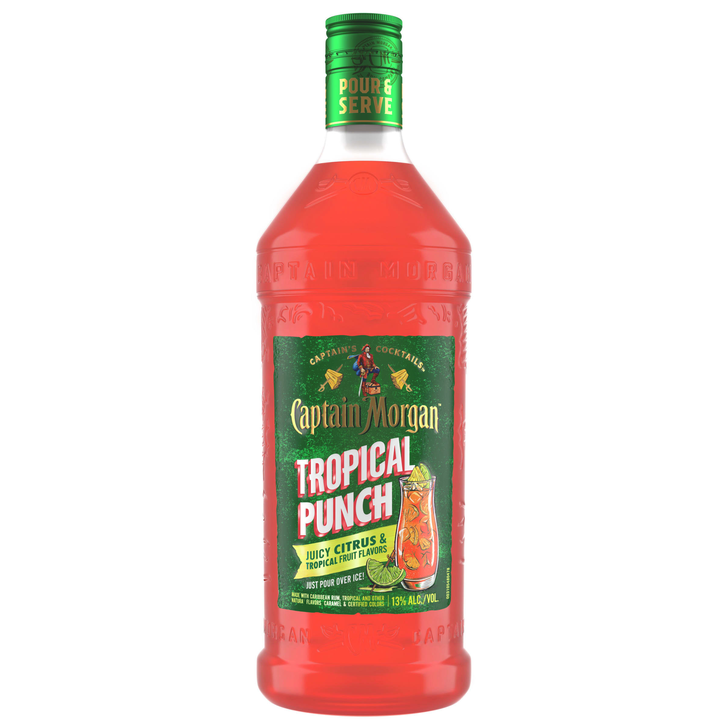 Mix it up with Captain Morgan Tropical Punch. Our blend combines rum and juicy citrus and tropical fruit flavors to create this refreshing-tasting cocktail. Easy to enjoy and ready to drink, our blend can be sipped on its own. Simply pour over ice for unbelievably delicious drinks to enjoy with your crew! Includes one 13% alc./vol. 1.75 L bottle of Captain Morgan Tropical Punch. Drink responsibly, Captainâ€™s Orders!, One 1.75 L bottle of Captain Morgan Tropical Punch, 13% alc./vol., Ready to drink and easy to enjoy at any time, Brings the spirit of adventure to any party, Blended with rum and juicy citrus and tropical fruit flavors, Classic, delicious tropical punch taste