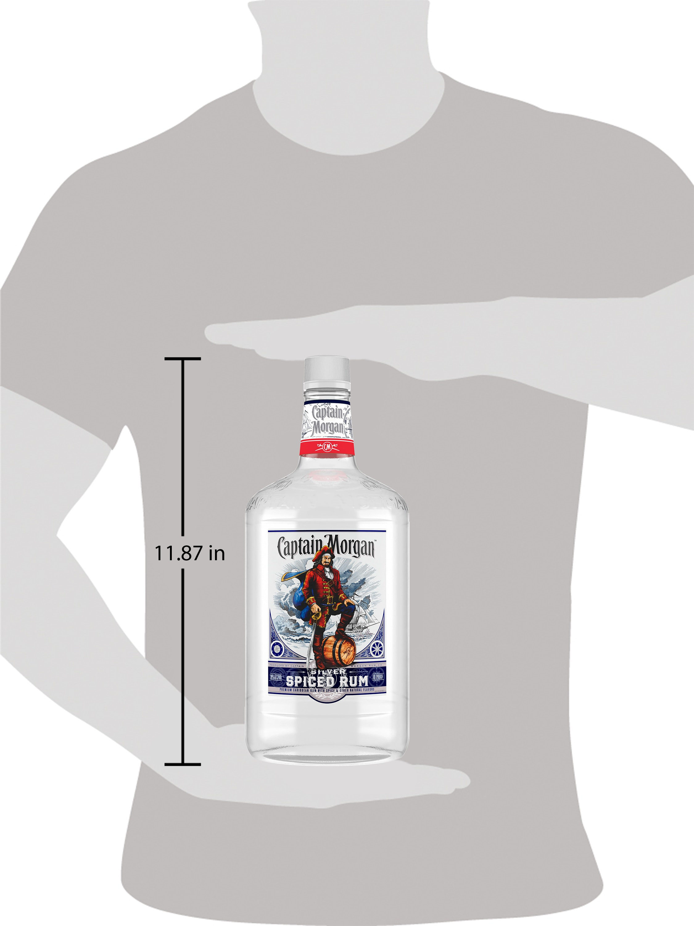 Spice it up with Captain Morgan Silver Spiced Rum. It is a blend of white rum and tropical spice with a sweet vanilla character. Our 70 proof Captain Morgan Silver Spiced Rum can be sipped neat, on the rocks or with your favorite mixed drink. Perfect for a Beach Haus cocktail. Includes one 70 proof 1.75 L bottle of Captain Morgan Silver Spiced Rum. Drink responsibly, Captainâ€™s Orders!, One 1.75 L bottle of Captain Morgan Silver Spiced Rum, 70 proof, Can be sipped neat, on the rocks or with your favorite mixed drink, Brings the spirit of adventure to any party, Tropical spice with a sweet vanilla character, Blended with white rum