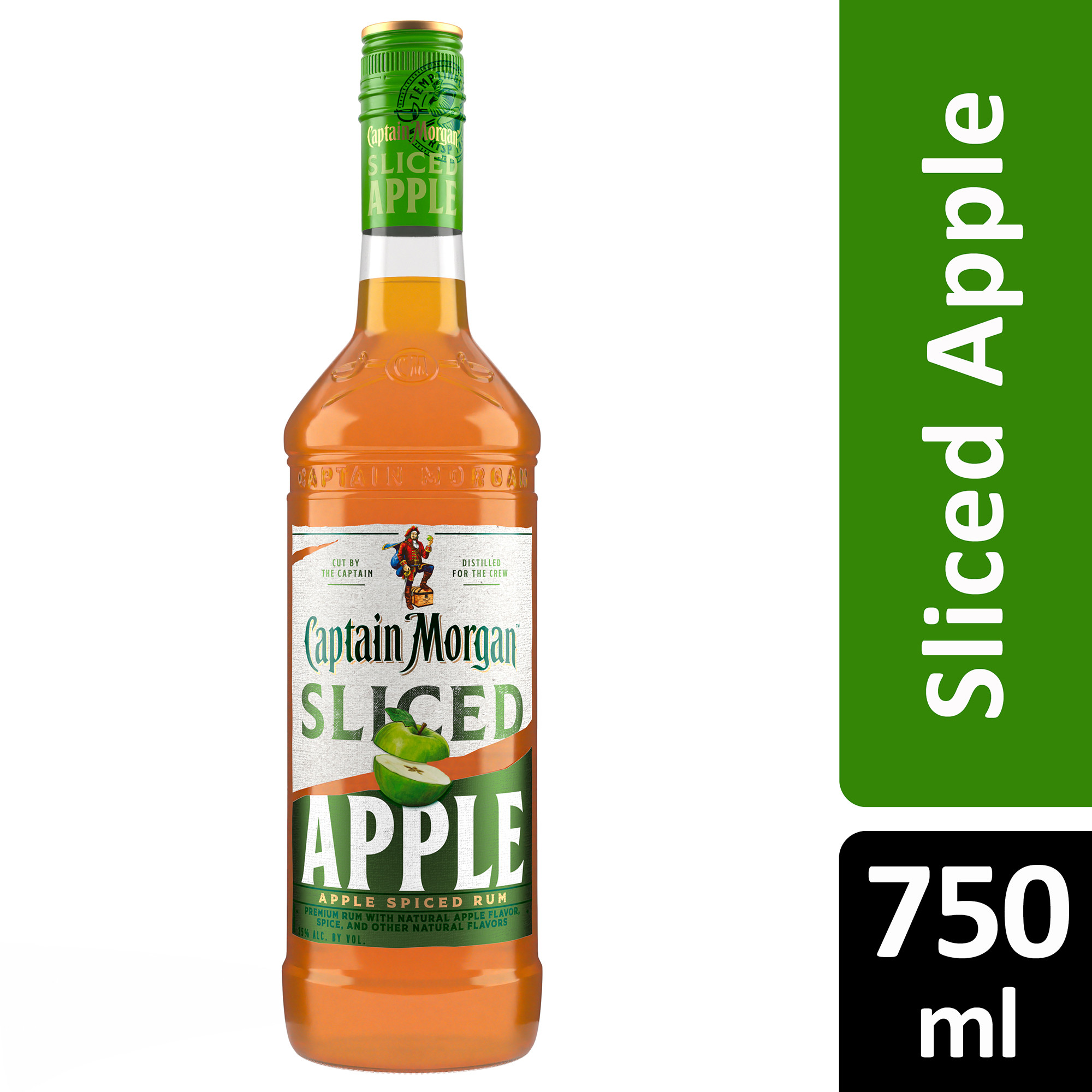 The crisp, balanced flavors of Captain Morgan Sliced Apple make this temptingly delicious spiced rum a cut above the rest. Captain Morgan Sliced Apple takes all the flavor of spiced rum and fuses it with bold notes of juicy, fresh apple slices and a subtle hint of ginger. With just 100 calories per serving,* this fully flavored gluten-free rum is delicious enough to enjoy on the rocks or as a shot. Includes one 70 proof 750 mL bottle of Captain Morgan Sliced Apple. Drink responsibly, Captainâ€™s Orders! *Per 1.5 oz serving, One 750 mL bottle of Captain Morgan Sliced Apple, 70 proof, Gluten-free, Delicious spiced rum the whole crew can enjoy, Features notes of juicy, fresh apple slices and a hint of ginger, Crisp, bold and balanced