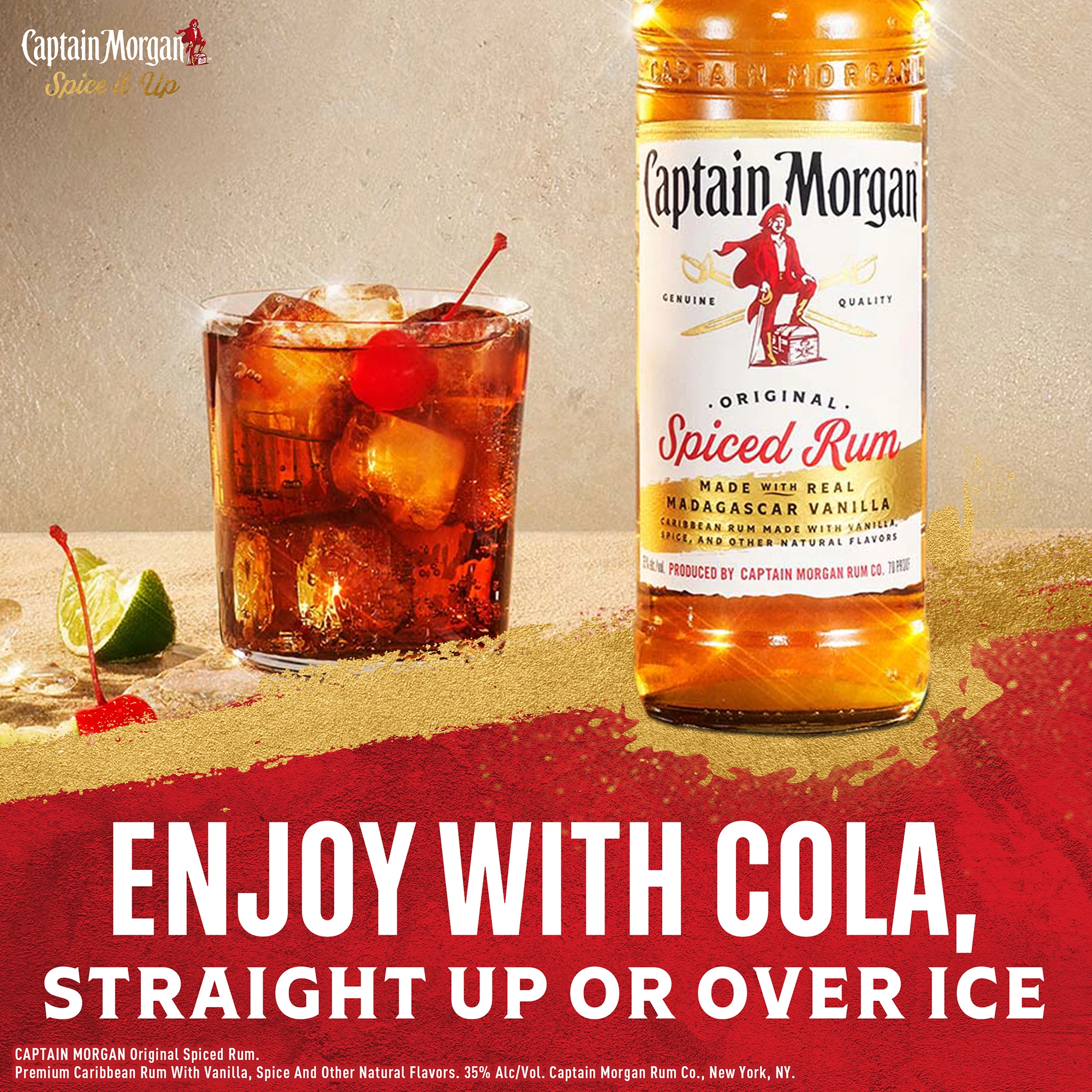 Spice up the flavor with our exquisite Captain Morgan Original Spiced Rum. Itâ€™s an exceptional blend of Caribbean rum, real Madagascar vanilla, natural flavors and spice, with notes of cinnamon, clove, and spice. Our Captain Morgan Original Spiced Rum is gluten-free and perfect for enjoying neat or mixing in your favorite spiced up cocktail. Enjoy on nights out, staying in with friends, game days, or indulgent moments. Perfect for a long island iced tea cocktail. Includes one 70 proof 750 mL bottle of Captain Morgan Original Spiced Rum. Please drink responsibly., Includes one 750 mL plastic bottle of Captain Morgan Original Spiced Rum, 70 proof, Perfect as a gift or for indulgent moments at home or out with friends, Less than 1 gram of sugar* and only 86 calories per serve* (*Per 1.5 oz. serving- Average Analysis: Calories 86, Carbohydrates .5g, Fat 0g, Protein 0g), Made with Caribbean rum, real Madagascar vanilla, natural flavors and spice, with notes of cinnamon, clove, and spice, Secret blend of fine Caribbean rum, distilled on the island of St. Croix