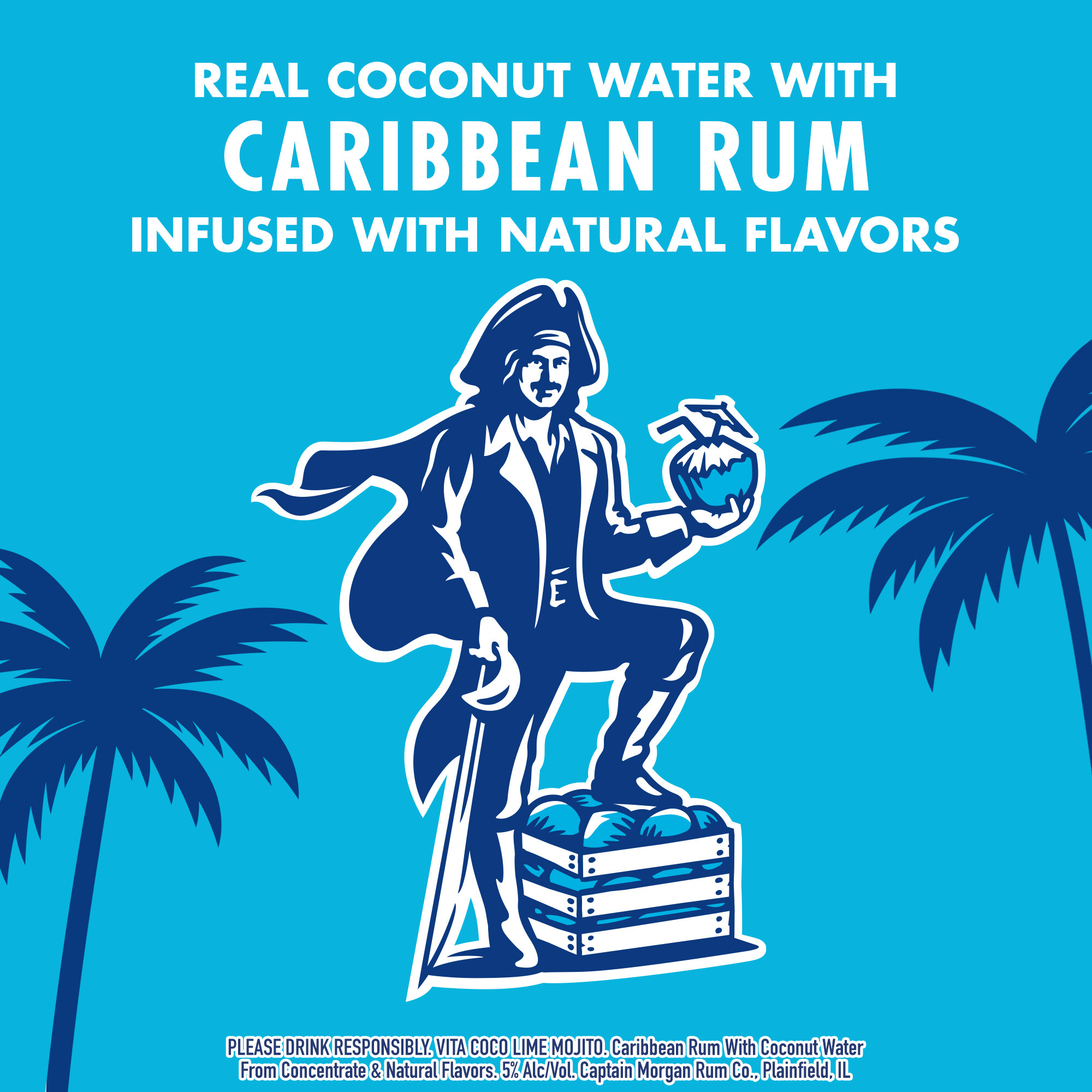 Vita Coco Spiked with Captain Morgan is an exciting and effortless way to enjoy the taste of tropics, whether you're drinking at the beach or relaxing with friends by the pool. Vita Coco Spiked with Captain Morgan Lime Mojito starts with a perfectly balanced blend of Caribbean rum and Vita Coco's coconut water, finished with the flavor of fresh muddled garden mint, ripe juicy lime, and a touch of simple syrup, creating the perfect canned cocktail. For a refreshing-tasting cocktail, simply pour in a glass with ice and a garnish of your choosing. Includes four 5% alc./vol. 12 fl oz slim cans of Vita Coco Spiked with Captain Morgan Lime Mojito. Please drink responsibly., Includes four 5% alc./vol. 12 fl oz slim cans of Vita Coco Spiked with Captain Morgan Lime Mojito, 10 proof, Effortless way to relax or celebrate, Delicious signature ready-to-drink canned cocktail