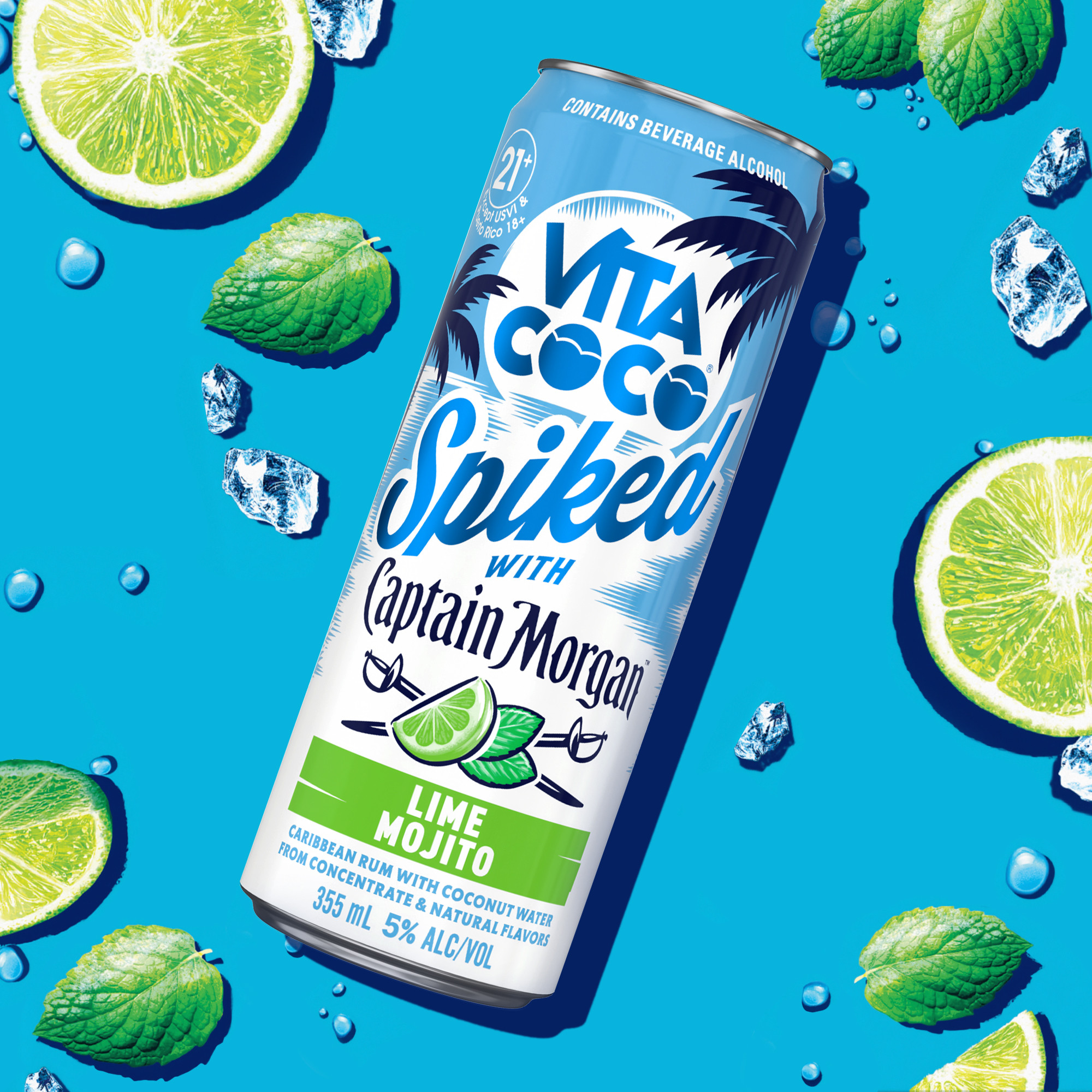 Vita Coco Spiked with Captain Morgan is an exciting and effortless way to enjoy the taste of tropics, whether you're drinking at the beach or relaxing with friends by the pool. Vita Coco Spiked with Captain Morgan Lime Mojito starts with a perfectly balanced blend of Caribbean rum and Vita Coco's coconut water, finished with the flavor of fresh muddled garden mint, ripe juicy lime, and a touch of simple syrup, creating the perfect canned cocktail. For a refreshing-tasting cocktail, simply pour in a glass with ice and a garnish of your choosing. Includes four 5% alc./vol. 12 fl oz slim cans of Vita Coco Spiked with Captain Morgan Lime Mojito. Please drink responsibly., Includes four 5% alc./vol. 12 fl oz slim cans of Vita Coco Spiked with Captain Morgan Lime Mojito, 10 proof, Effortless way to relax or celebrate, Delicious signature ready-to-drink canned cocktail