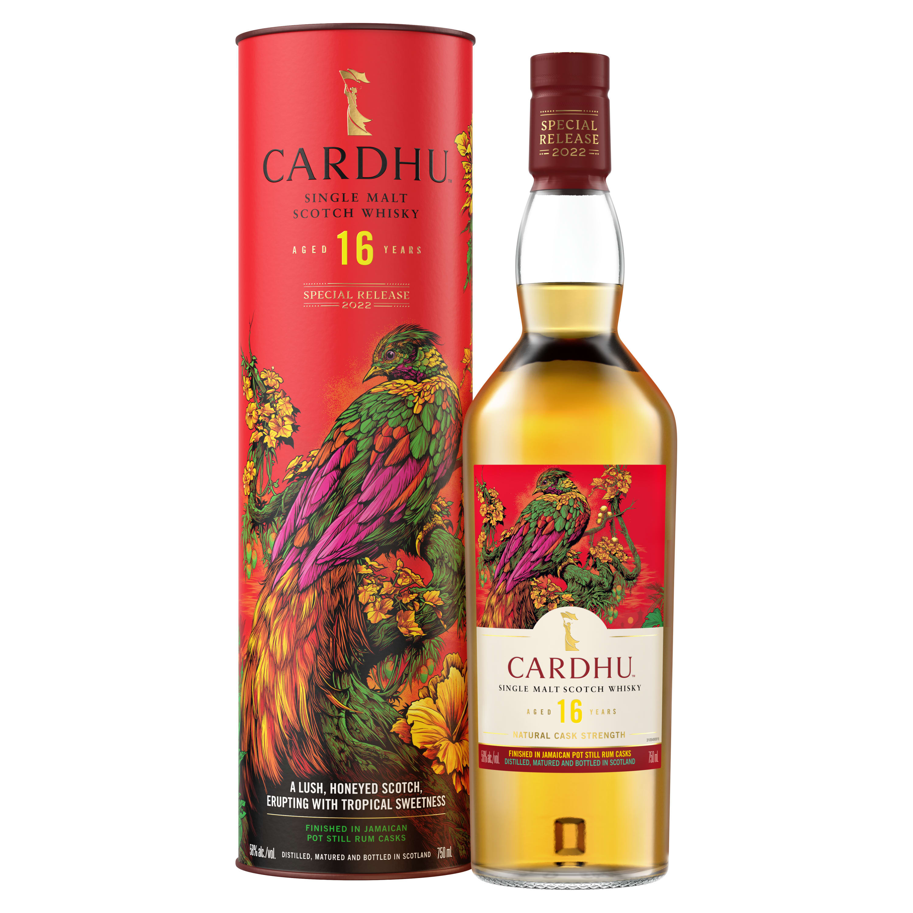 This year's Special Releases Collection pushes the boundaries of flavor maps, creating a vivid and fantastical collection of elusive expressions - showcasing the world of flavor possibilities from iconic distilleries. Experience a vibrant taste of paradise with Cardhu 2022 Special Release 16 Year Old Single Malt Scotch Whisky - a lush, tropically sweet spirit with rum cask-rounded flavors and peppery wood spice. This whisky is matured in refill and re-charred American Oak then finished in Jamaican Pot Still Rum-seasoned casks. The first impression on the nose exudes a fresh, sweet fruitiness of lemon zest and white grape enhanced by notes of pink grapefruit and mango. Featuring a sweet flavor that tingles on the tongue, this light to medium-bodied spirit has a creamy-smooth and full texture. A fruity and malty sweetness suggests the flavor of homemade rum toffee and exotic hints of spiced pineapple and green banana, followed by spicy and drying, bracingly crisp, clean oak. Serve in a whisky glass neat or with a dash of water. Includes one 116 proof 750 mL bottle of Cardhu 2022 Special Release 16 Year Old Single Malt Scotch Whisky. Please drink responsibly., One 750 mL bottle of Cardhu 2022 Special Release 16 Year Old Single Malt Scotch Whisky, Perfect as a gift or for any celebration, Light to medium body with a creamy-smooth full texture, Richly honeyed, tropically sweet, rum cask-rounded flavors and pepper wood-spice combine to create a vibrant taste of paradise, Matured in refill and re-charred American Oak then finished in Jamaican Pot Still Rum-seasoned casks, Aged 16 years