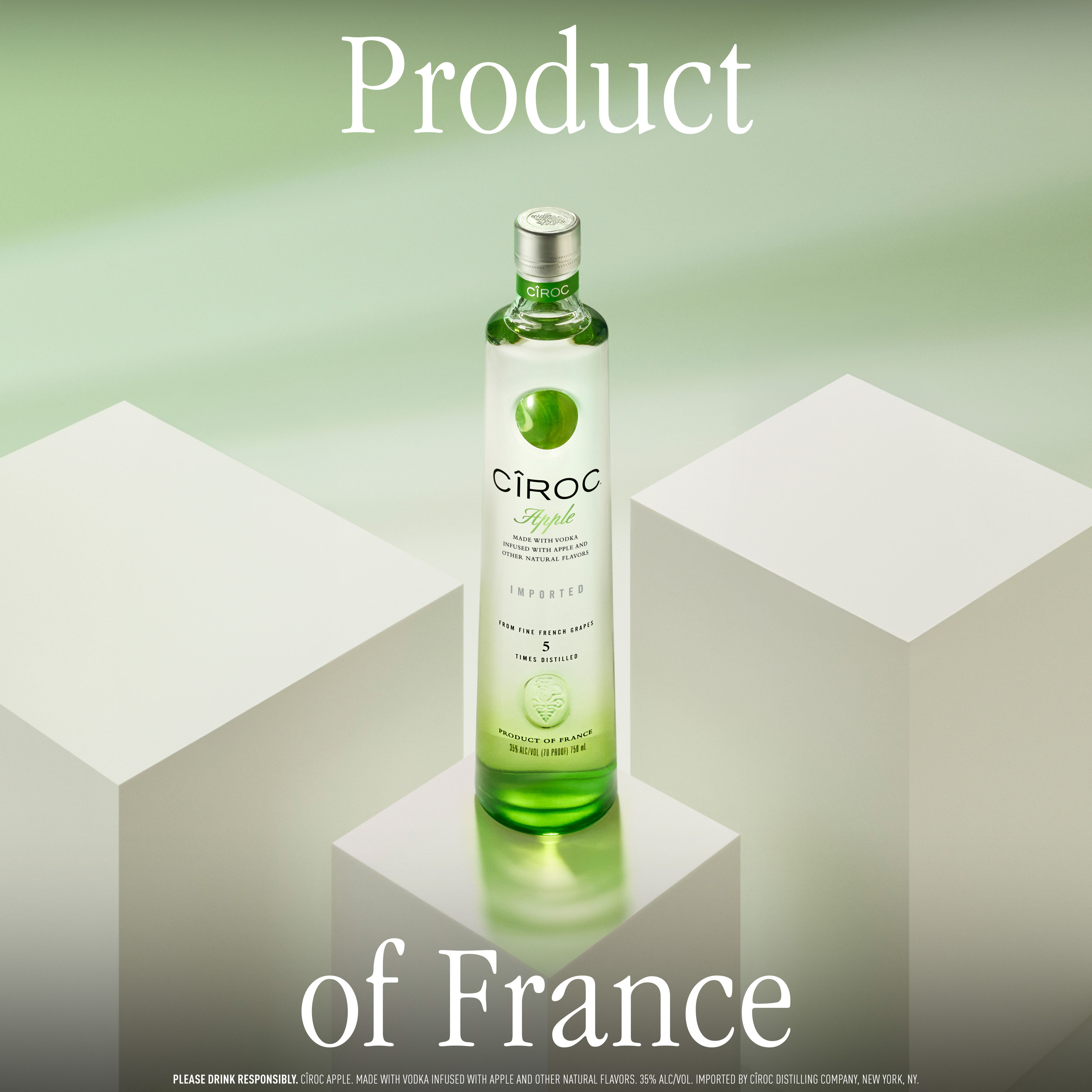 CIROC Apple is a rich tasting, award-winning spirit made with vodka distilled five times from fine French grapes, finished in a tailor-made copper pot still in Southern France. This spirit is masterfully infused with a distinctive blend of green apple and other natural flavors, resulting in a taste experience that is lusciously different and elegantly smooth. Perfect for a CIROC Apple & Cranberry Cocktail.  Includes one 70 proof 1 L bottle of CIROC Apple. Please drink responsibly., One 1 L bottle of CIROC Apple, Perfect as a gift or for any celebration, Gluten-free, Masterfully infused with green apple and other natural flavors, Made with vodka distilled five times from fine French grapes, Finished in a tailor-made copper pot still in Southern France
