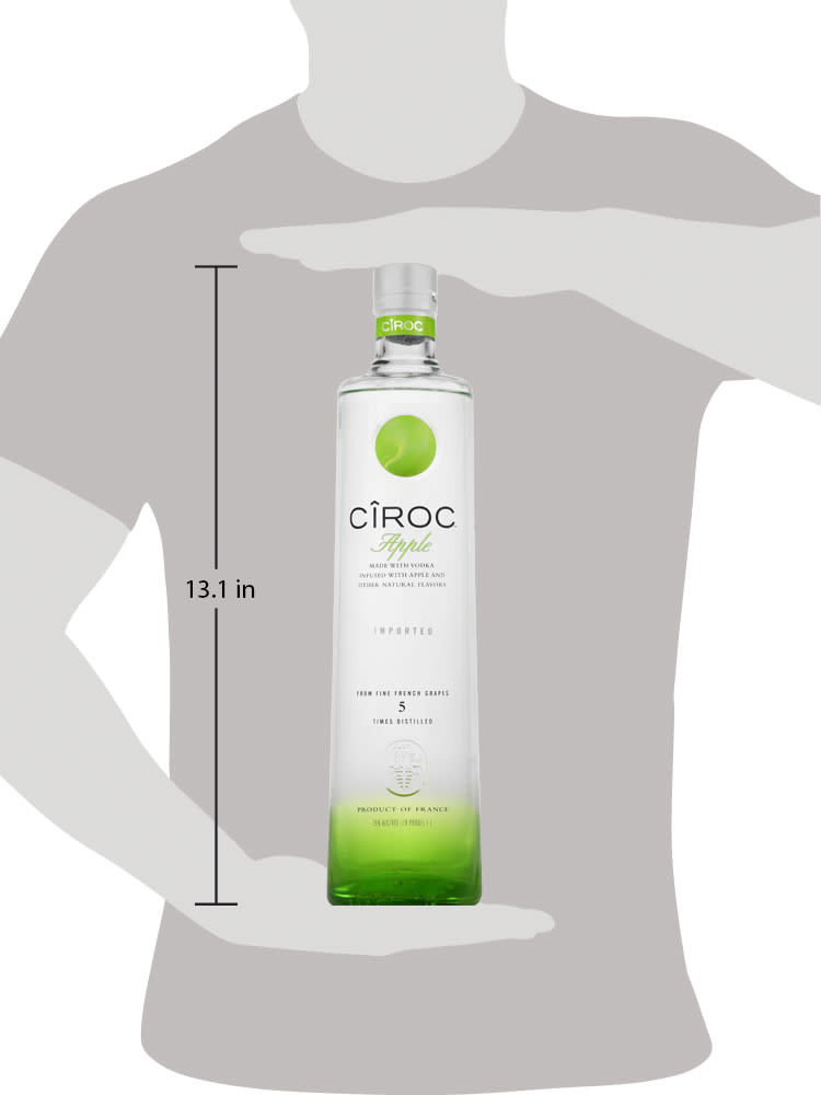 CIROC Apple is a rich tasting, award-winning spirit made with vodka distilled five times from fine French grapes, finished in a tailor-made copper pot still in Southern France. This spirit is masterfully infused with a distinctive blend of green apple and other natural flavors, resulting in a taste experience that is lusciously different and elegantly smooth. Perfect for a CIROC Apple & Cranberry Cocktail.  Includes one 70 proof 1 L bottle of CIROC Apple. Please drink responsibly., One 1 L bottle of CIROC Apple, Perfect as a gift or for any celebration, Gluten-free, Masterfully infused with green apple and other natural flavors, Made with vodka distilled five times from fine French grapes, Finished in a tailor-made copper pot still in Southern France