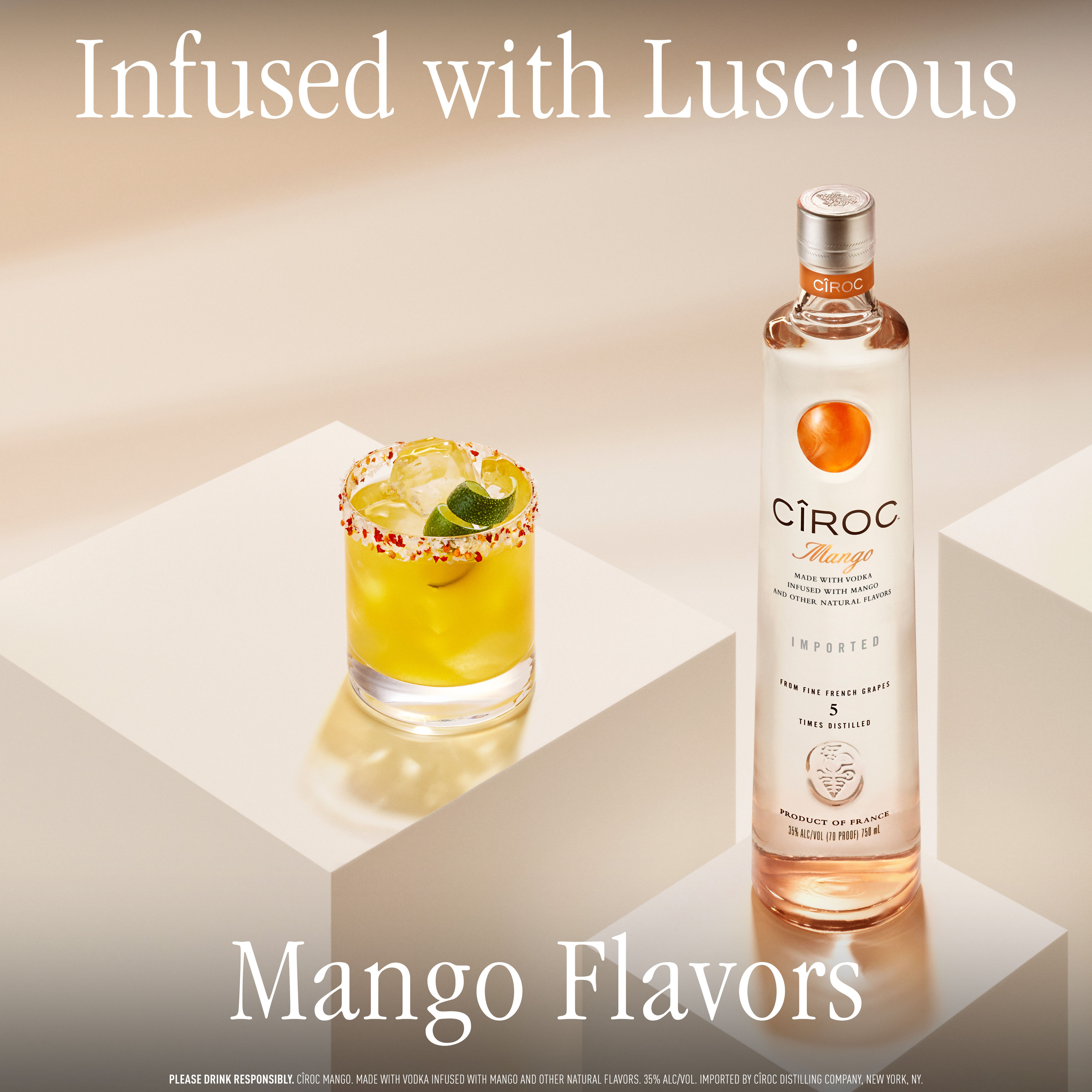 CIROC Mango is a rich tasting, award-winning spirit made with vodka distilled five times from fine French grapes, finished in a tailor-made copper pot still in Southern France. This spirit is masterfully infused with a distinctive blend of mango and other natural flavors, resulting in a taste experience that is lusciously different and elegantly smooth. Perfect for a Mango Cooler cocktail. CIROC was named One of the Worldâ€™s Best-Selling Vodkas at the 2020 Drinks International awards. Includes one 70 proof 1 L bottle of CIROC Mango. Please drink responsibly., One 1 L bottle of CIROC Mango, Perfect as a gift or for any celebration, Gluten-free, Masterfully infused with mango and other natural flavors, Made with vodka distilled five times from fine French grapes, Finished in a tailor-made copper pot still in Southern France