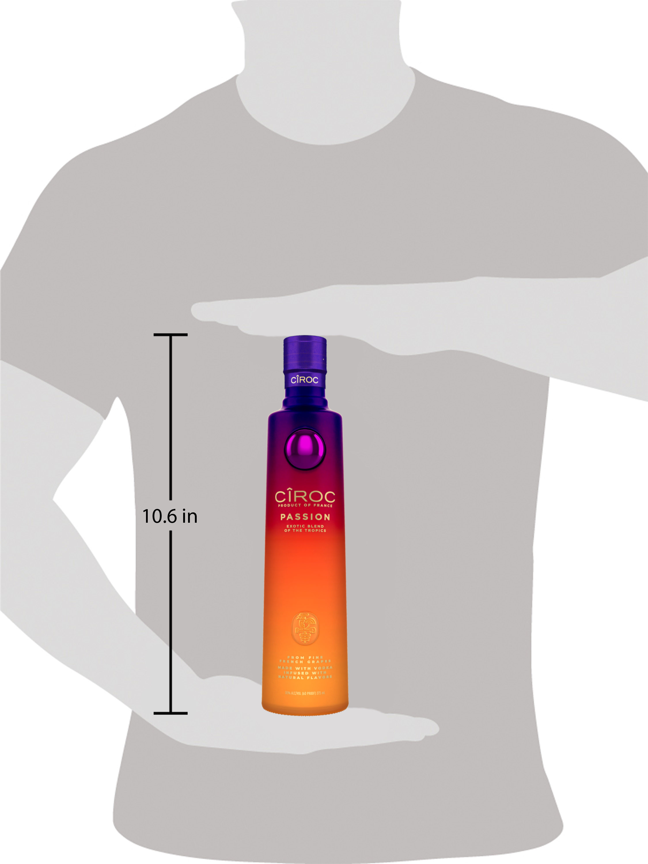 Celebrate every occasion with the tropical flavors of CIROC Passion. Our rich-tasting spirit is made with vodka distilled five times from fine French grapes and is finished in a tailor-made copper pot still in Southern France. Masterfully infused with an exotic blend of distinctive flavors inspired by the tropics, this beachside-ready spirit shines with subtle notes of pineapple, citrus, mango, and hibiscus, resulting in a tasting experience that is lusciously different and elegantly smooth. Perfect for any vodka soda. Includes one 60 proof 375 mL bottle of CIROC Passion. Please drink responsibly., One 375 mL bottle of CIROC Passion, Perfect as a gift or for any celebration, French import, Infused with tropical flavors of pineapple, citrus, and other natural flavors, Made with vodka distilled five times from fine French grapes, Finished in a tailor-made copper pot still in Southern France