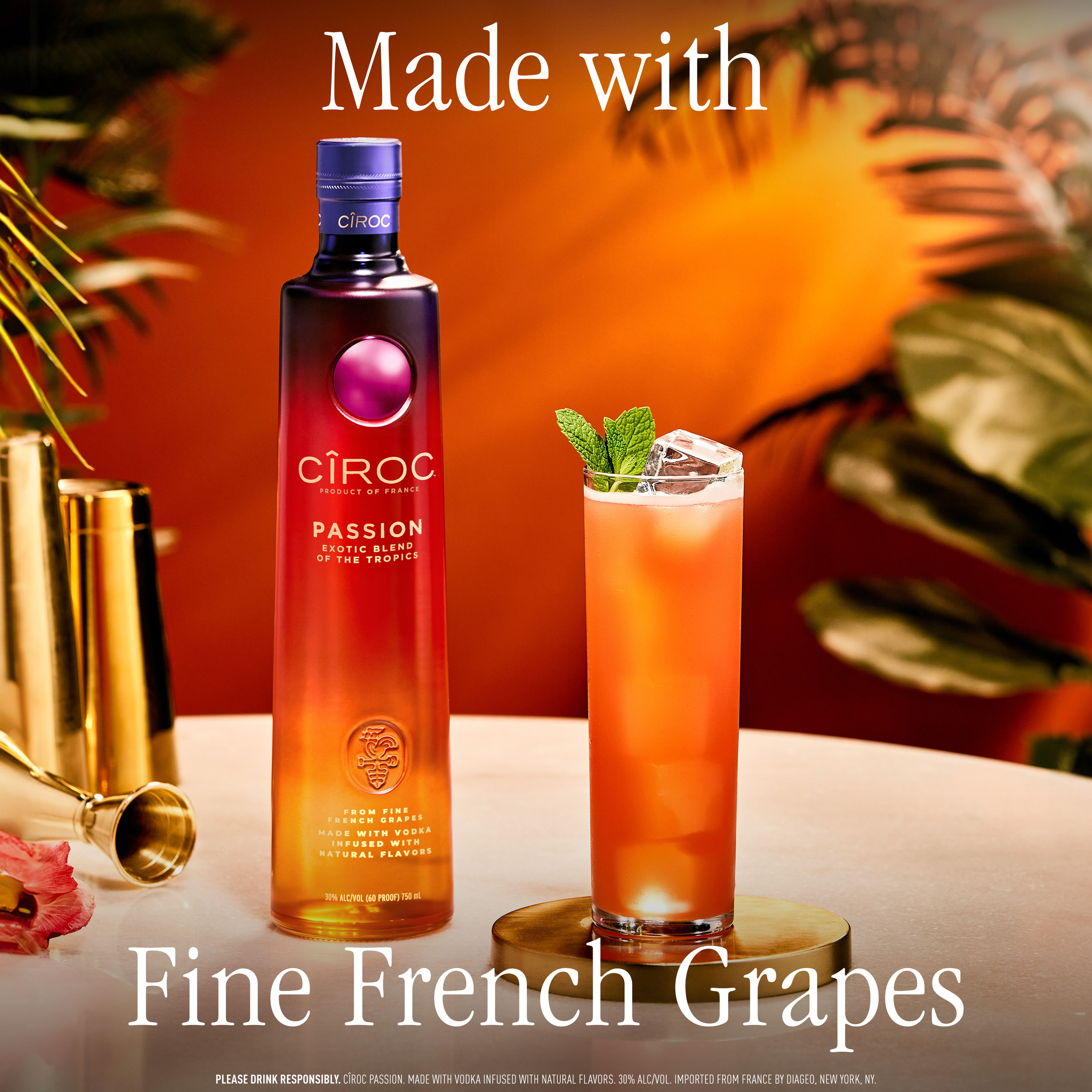 Celebrate every occasion with the tropical flavors of CIROC Passion. Our rich-tasting spirit is made with vodka distilled five times from fine French grapes and is finished in a tailor-made copper pot still in Southern France. Masterfully infused with an exotic blend of distinctive flavors inspired by the tropics, this beachside-ready spirit shines with subtle notes of pineapple, citrus, mango, and hibiscus, resulting in a tasting experience that is lusciously different and elegantly smooth. Perfect for any vodka soda. Includes one 60 proof 1 L bottle of CIROC Passion. Please drink responsibly., One 1 L bottle of CIROC Passion, Perfect as a gift or for any celebration, French import, Infused with tropical flavors of pineapple, citrus, and other natural flavors, Made with vodka distilled five times from fine French grapes, Finished in a tailor-made copper pot still in Southern France