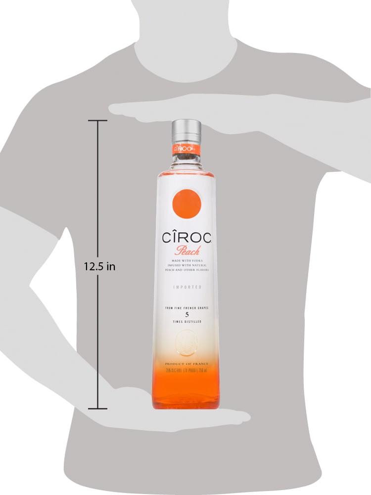 CIROC Peach is a rich tasting spirit made with vodka distilled five times from fine French grapes, finished in a tailor-made copper pot still in Southern France. This spirit is masterfully infused with a distinctive blend of peach and other natural flavors, resulting in a taste experience that is lusciously different and elegantly smooth. Perfect for a Peach Bellini cocktail. Includes one 70 proof 750 mL bottle of CIROC Peach. Please drink responsibly., One 750 mL bottle of CIROC Peach, Perfect as a gift or for any celebration, Gluten-free, Masterfully infused with peach and other natural flavors, Made with vodka distilled five times from fine French grapes, Finished in a tailor-made copper pot still in Southern France