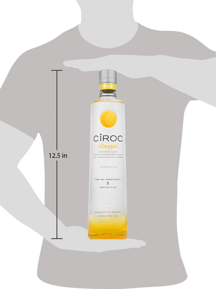 CIROC Pineapple is a rich tasting spirit made with vodka distilled five times from fine French grapes, finished in a tailor-made copper pot still in Southern France. This spirit is masterfully infused with a distinctive blend of pineapple and other natural flavors, resulting in a taste experience that is lusciously different and elegantly smooth. Perfect for any vodka soda. Includes one 70 proof 750 mL bottle of CIROC Pineapple. Please drink responsibly., One 750 mL bottle of CIROC Pineapple, Perfect as a gift or for any celebration, Gluten-free, Masterfully infused with pineapple and other natural flavors, Made with vodka distilled five times from fine French grapes, Finished in a tailor-made copper pot still in Southern France