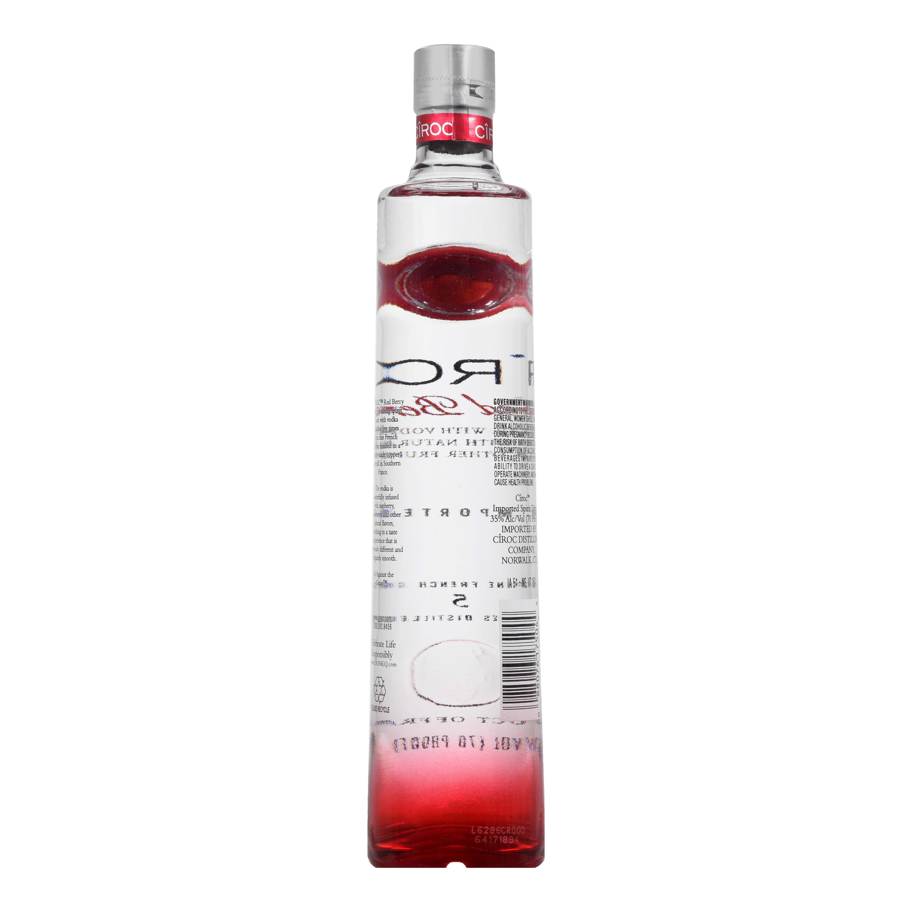 CIROC Red Berry is a rich tasting spirit made with vodka distilled five times from fine French grapes, finished in a tailor-made copper pot still in Southern France. This spirit is masterfully infused with a distinctive blend of raspberry, strawberry and other natural flavors, resulting in a taste experience that is lusciously different and elegantly smooth. Perfect for any vodka soda. Includes one 70 proof 375 mL bottle of CIROC Red Berry. Please drink responsibly., One 375 mL bottle of CIROC Red Berry, Perfect as a gift or for any celebration, Gluten-free, Masterfully infused with raspberry, strawberry and other natural flavors, Made with vodka distilled five times from fine French grapes, Finished in a tailor-made copper pot still in Southern France