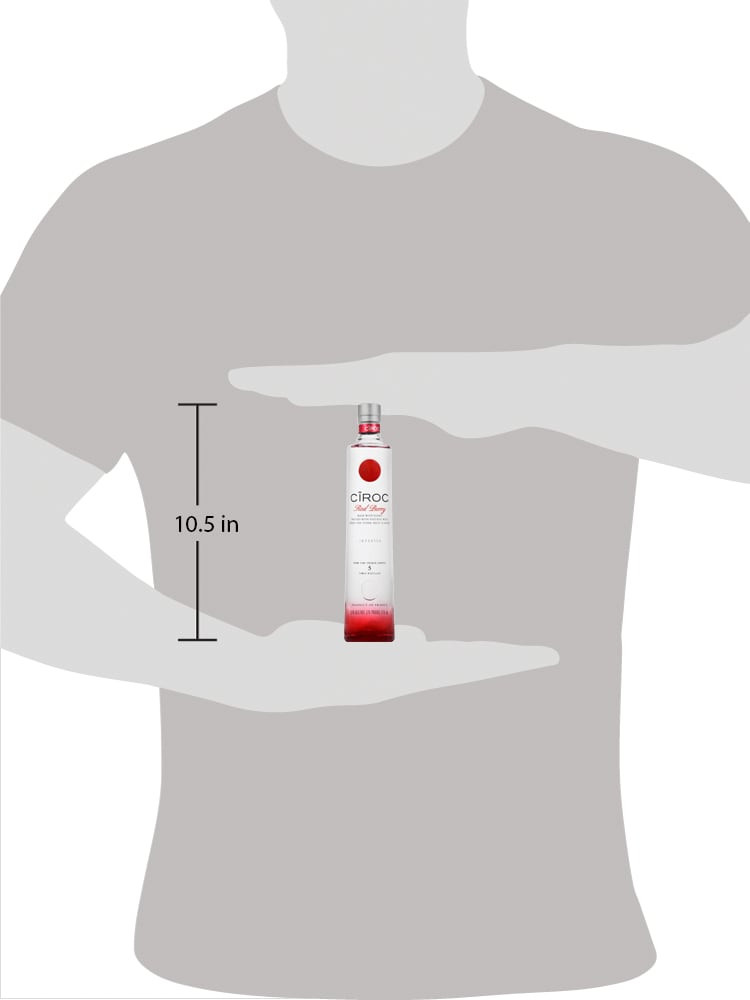 CIROC Red Berry is a rich tasting spirit made with vodka distilled five times from fine French grapes, finished in a tailor-made copper pot still in Southern France. This spirit is masterfully infused with a distinctive blend of raspberry, strawberry and other natural flavors, resulting in a taste experience that is lusciously different and elegantly smooth. Perfect for any vodka soda. Includes one 70 proof 375 mL bottle of CIROC Red Berry. Please drink responsibly., One 375 mL bottle of CIROC Red Berry, Perfect as a gift or for any celebration, Gluten-free, Masterfully infused with raspberry, strawberry and other natural flavors, Made with vodka distilled five times from fine French grapes, Finished in a tailor-made copper pot still in Southern France