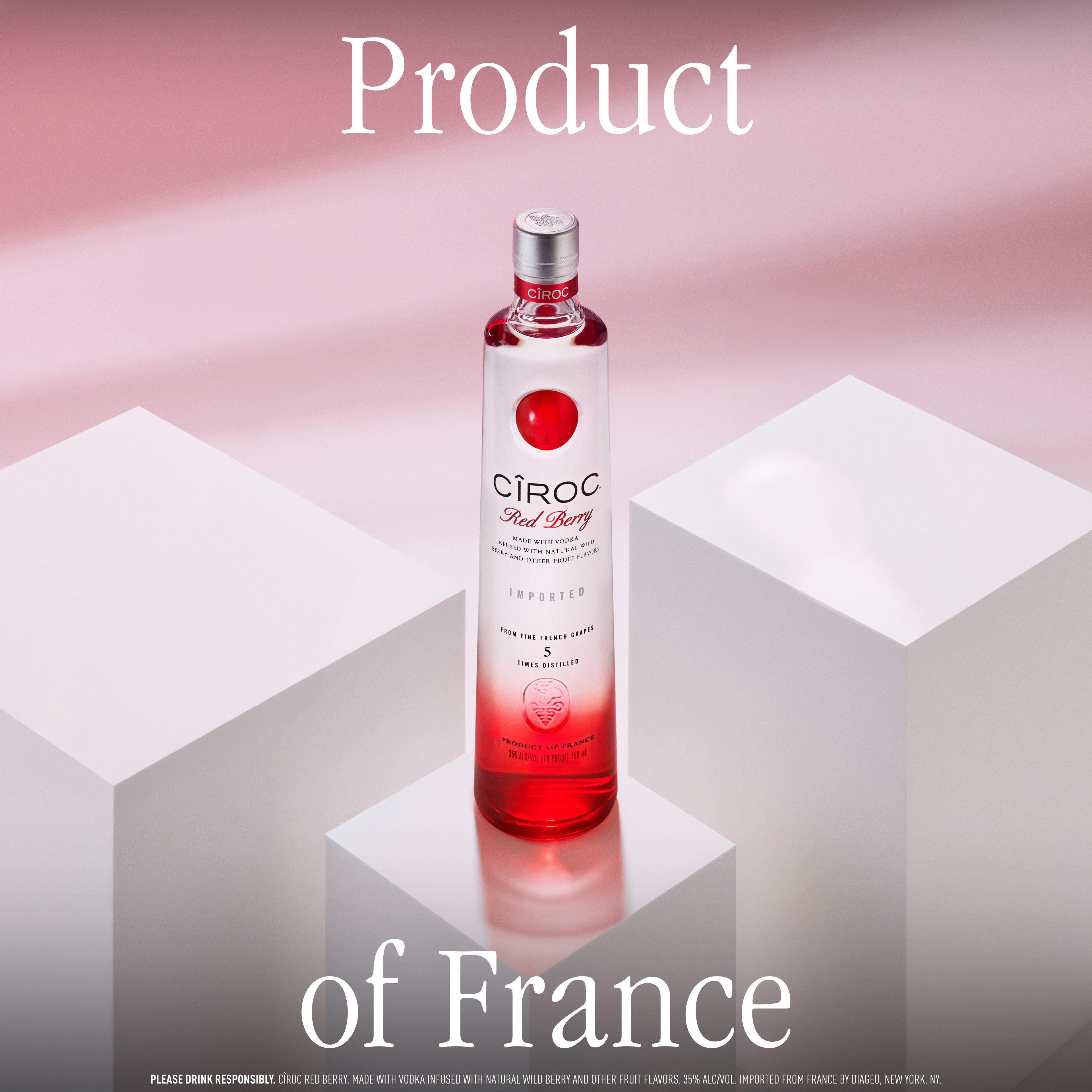 CIROC Red Berry is a rich tasting spirit made with vodka distilled five times from fine French grapes, finished in a tailor-made copper pot still in Southern France. This spirit is masterfully infused with a distinctive blend of raspberry, strawberry and other natural flavors, resulting in a taste experience that is lusciously different and elegantly smooth. Perfect for any vodka soda. Includes one 70 proof 1 L bottle of CIROC Red Berry. Please drink responsibly., One 1 L bottle of CIROC Red Berry, Perfect as a gift or for any celebration, Gluten-free, Masterfully infused with raspberry, strawberry and other natural flavors, Made with vodka distilled five times from fine French grapes, Finished in a tailor-made copper pot still in Southern France