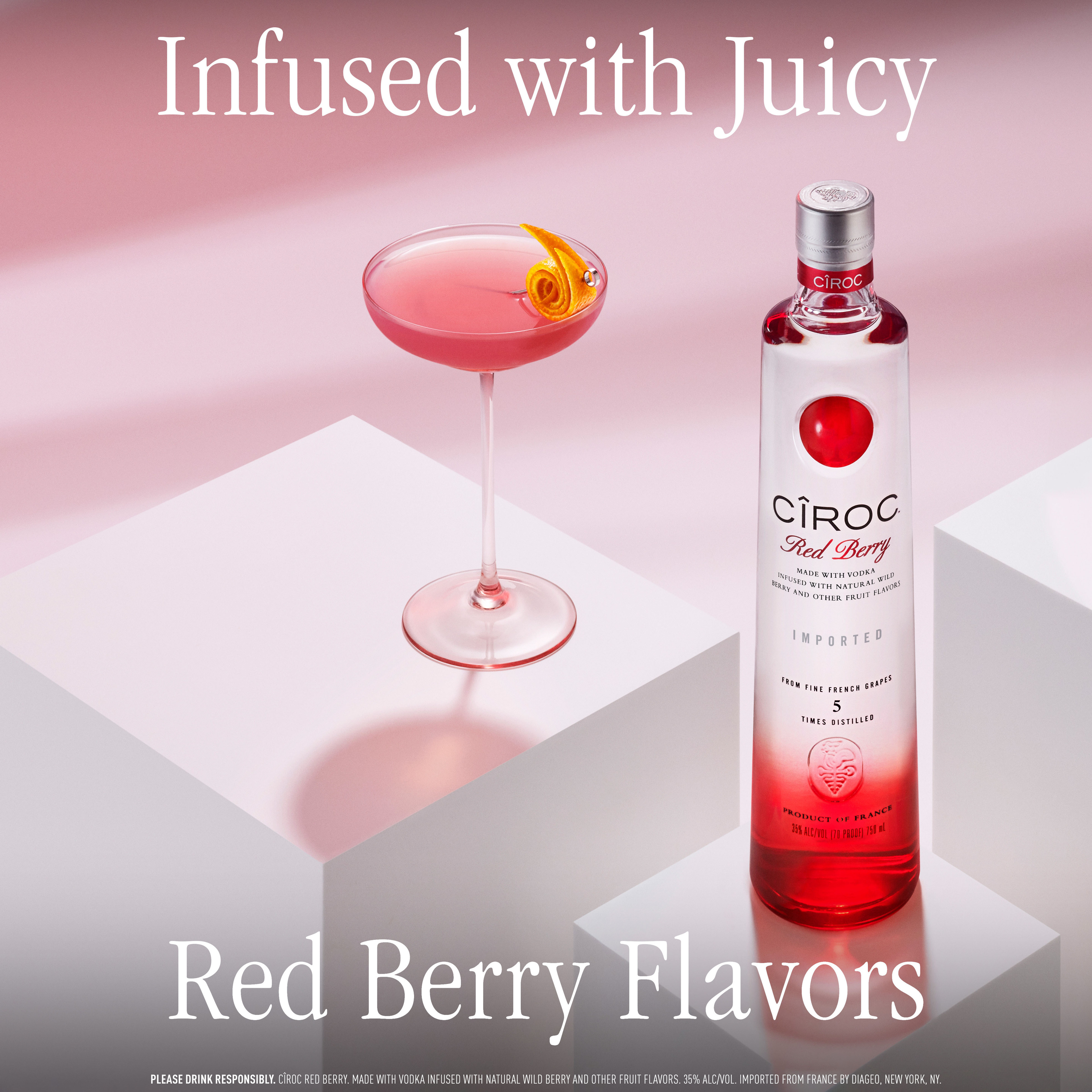 CIROC Red Berry is a rich tasting spirit made with vodka distilled five times from fine French grapes, finished in a tailor-made copper pot still in Southern France. This spirit is masterfully infused with a distinctive blend of raspberry, strawberry and other natural flavors, resulting in a taste experience that is lusciously different and elegantly smooth. Perfect for any vodka soda. Includes one 70 proof 1 L bottle of CIROC Red Berry. Please drink responsibly., One 1 L bottle of CIROC Red Berry, Perfect as a gift or for any celebration, Gluten-free, Masterfully infused with raspberry, strawberry and other natural flavors, Made with vodka distilled five times from fine French grapes, Finished in a tailor-made copper pot still in Southern France