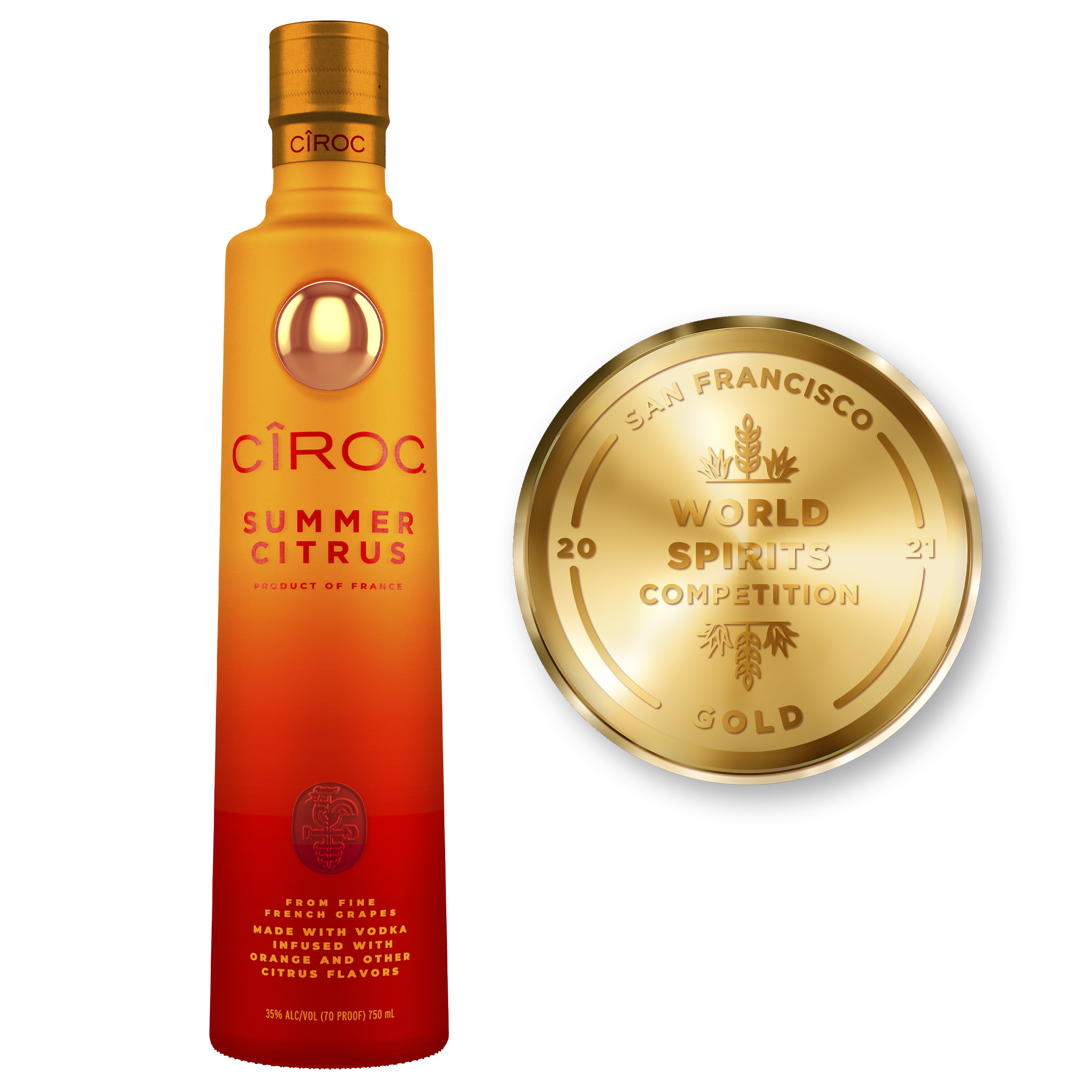 Drink in the bright tastes of summertime with CIROC Summer Citrus. Our rich-tasting spirit is made with vodka distilled five times from fine French grapes, and is finished in a tailor-made copper pot still in Southern France. Featuring a distinctive citrus taste imparted by the grapes, CIROC Summer Citrus is masterfully infused with a blend of orange and other tangy, citrus flavors. The sun-kissed nose of bright, juicy orange and hints of lime zest culminate in a silky-smooth, full-bodied finish. Bursting with vibrant flavor, our Summer Citrus is perfect for relaxing at home or by the pool. Perfect for any vodka soda. Includes one 70 proof 1.75 L bottle of CIROC Summer Citrus. Please drink responsibly., One 1.75 L bottle of CIROC Summer Citrus, 2021 San Francisco World Spirits Competition Gold Medal Winner, Finished in a tailor-made copper pot still in Southern France, A vibrant summertime spirit, Masterfully infused with orange and other citrus flavors, Made with vodka distilled five times from fine French grapes