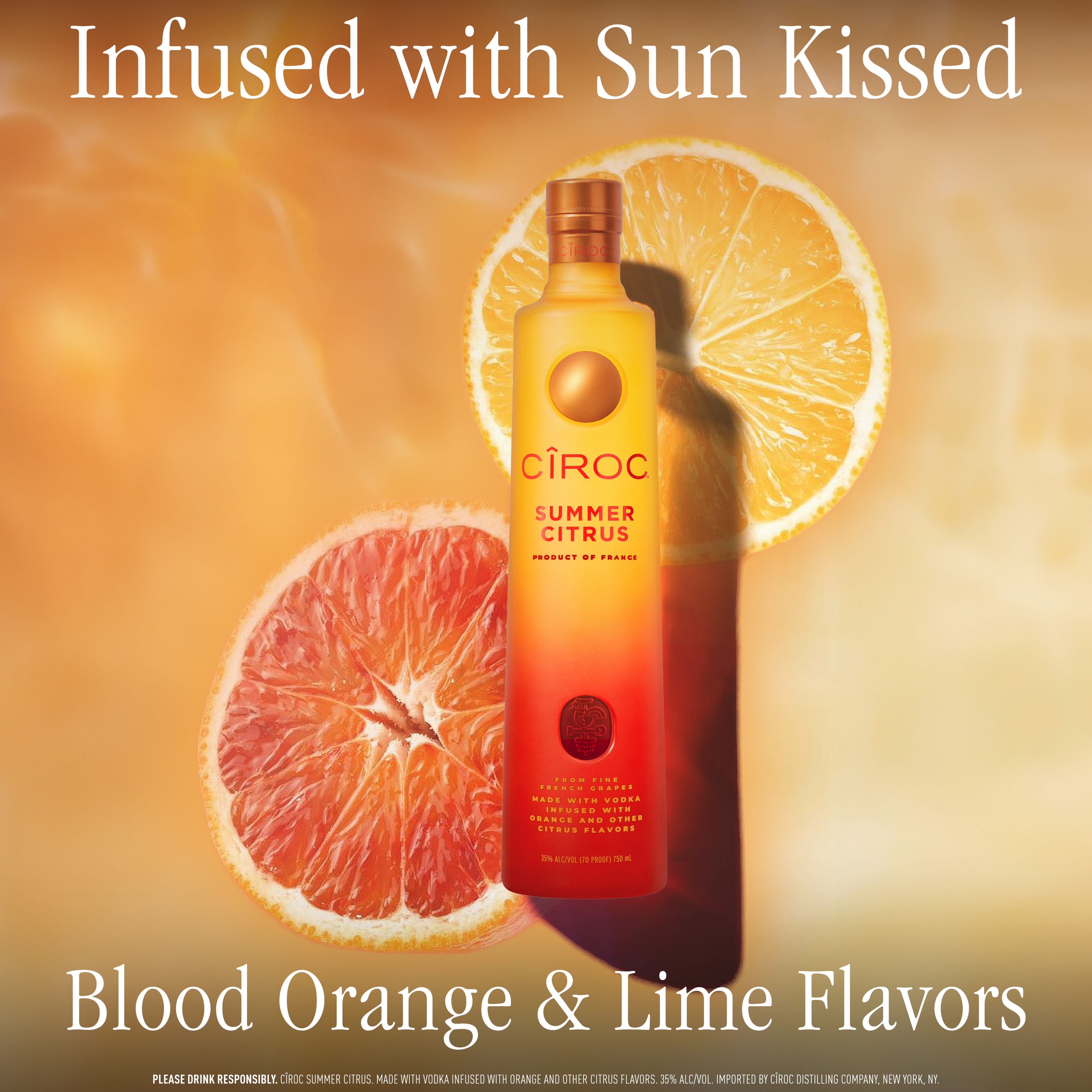 Drink in the bright tastes of summertime with CIROC Summer Citrus. Our rich-tasting spirit is made with vodka distilled five times from fine French grapes, and is finished in a tailor-made copper pot still in Southern France. Featuring a distinctive citrus taste imparted by the grapes, CIROC Summer Citrus is masterfully infused with a blend of orange and other tangy, citrus flavors. The sun-kissed nose of bright, juicy orange and hints of lime zest culminate in a silky-smooth, full-bodied finish. Bursting with vibrant flavor, our Summer Citrus is perfect for relaxing at home or by the pool. Perfect for any vodka soda. Includes one 70 proof 1.75 L bottle of CIROC Summer Citrus. Please drink responsibly., One 1.75 L bottle of CIROC Summer Citrus, 2021 San Francisco World Spirits Competition Gold Medal Winner, Finished in a tailor-made copper pot still in Southern France, A vibrant summertime spirit, Masterfully infused with orange and other citrus flavors, Made with vodka distilled five times from fine French grapes