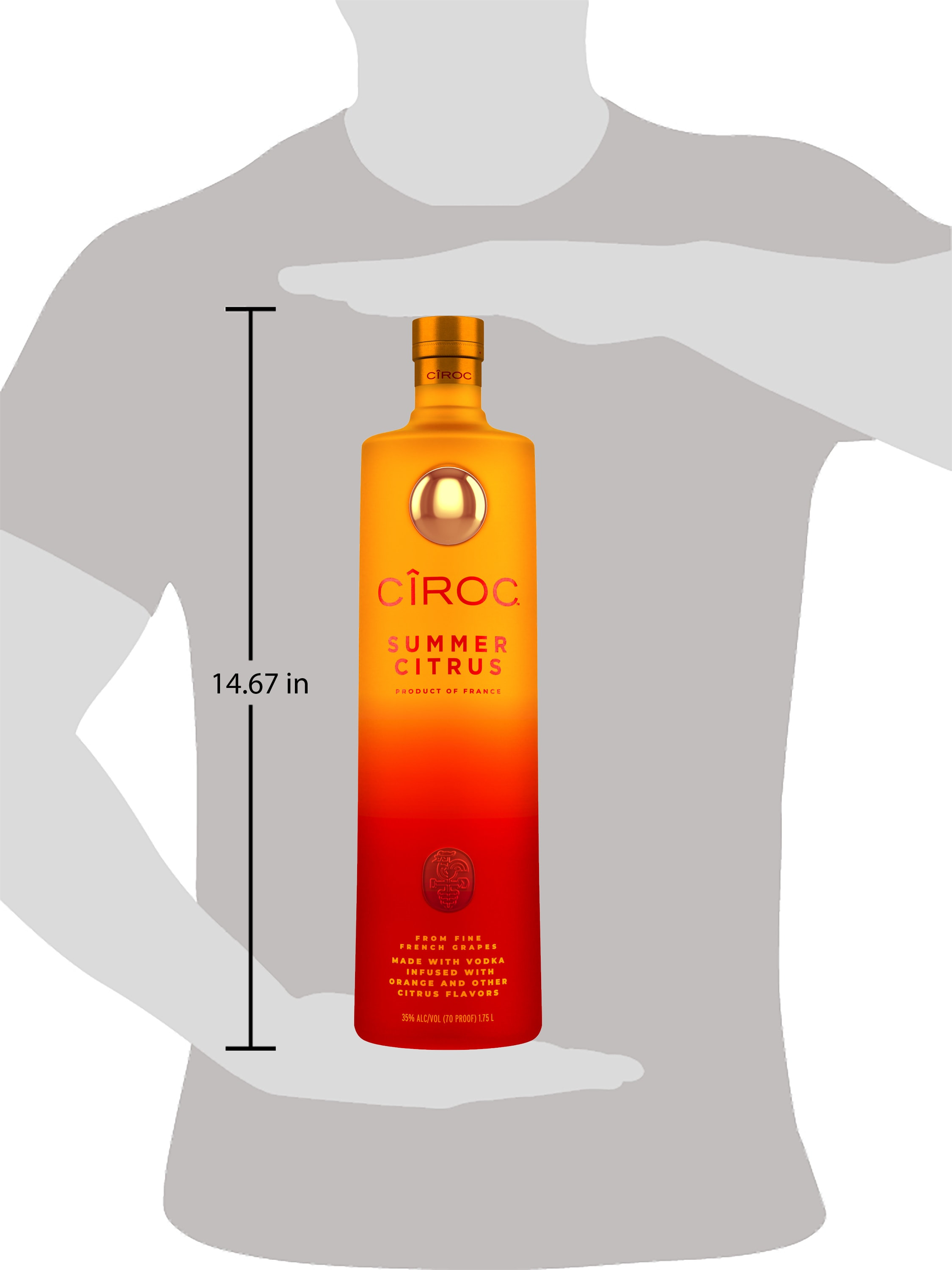 Drink in the bright tastes of summertime with CIROC Summer Citrus. Our rich-tasting spirit is made with vodka distilled five times from fine French grapes, and is finished in a tailor-made copper pot still in Southern France. Featuring a distinctive citrus taste imparted by the grapes, CIROC Summer Citrus is masterfully infused with a blend of orange and other tangy, citrus flavors. The sun-kissed nose of bright, juicy orange and hints of lime zest culminate in a silky-smooth, full-bodied finish. Bursting with vibrant flavor, our Summer Citrus is perfect for relaxing at home or by the pool. Perfect for any vodka soda. Includes one 70 proof 1.75 L bottle of CIROC Summer Citrus. Please drink responsibly., One 1.75 L bottle of CIROC Summer Citrus, 2021 San Francisco World Spirits Competition Gold Medal Winner, Finished in a tailor-made copper pot still in Southern France, A vibrant summertime spirit, Masterfully infused with orange and other citrus flavors, Made with vodka distilled five times from fine French grapes