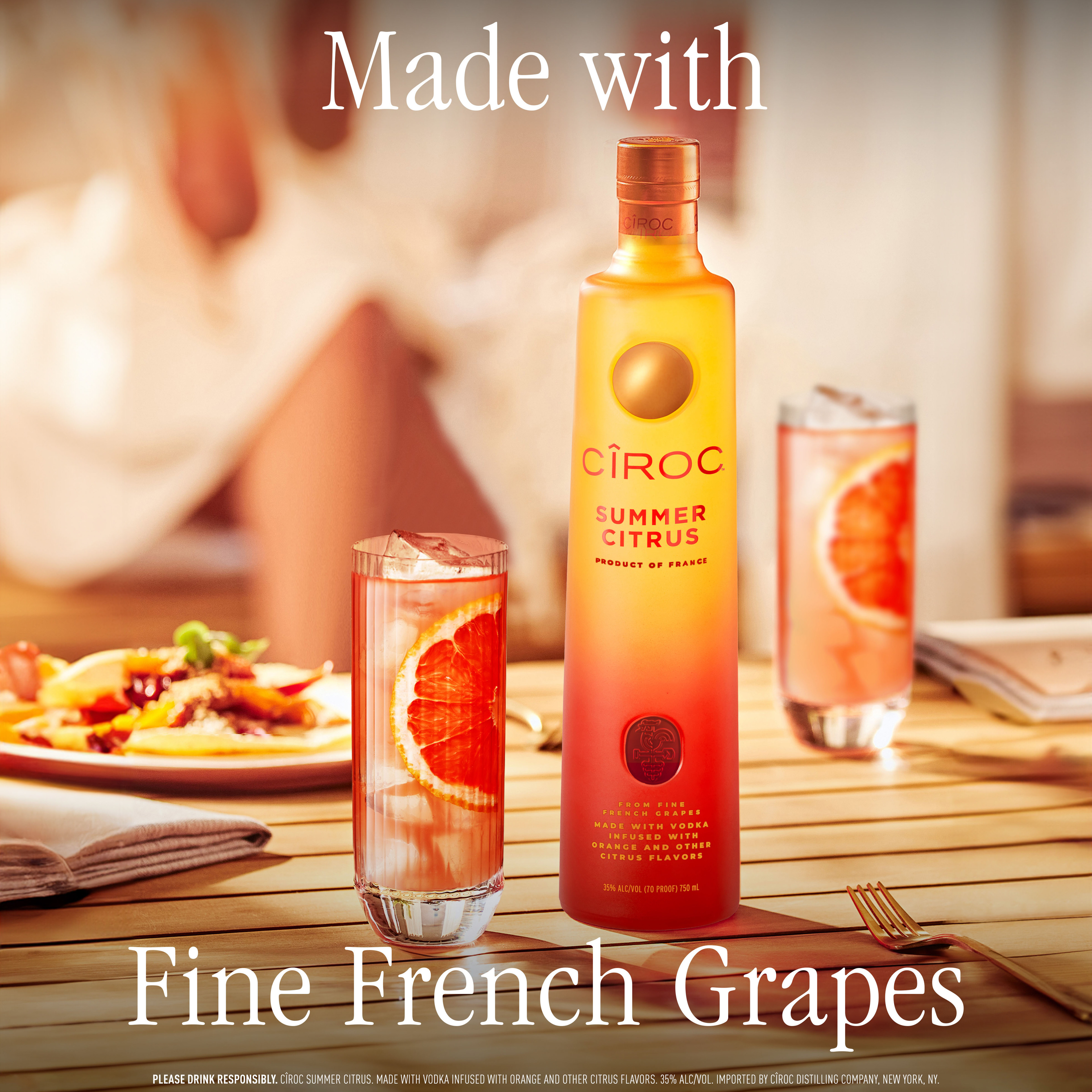 Drink in the bright tastes of summertime with CIROC Summer Citrus. Our rich-tasting spirit is made with vodka distilled five times from fine French grapes, and is finished in a tailor-made copper pot still in Southern France. Featuring a distinctive citrus taste imparted by the grapes, CIROC Summer Citrus is masterfully infused with a blend of orange and other tangy, citrus flavors. The sun-kissed nose of bright, juicy orange and hints of lime zest culminate in a silky-smooth, full-bodied finish. Bursting with vibrant flavor, our Summer Citrus is perfect for relaxing at home or by the pool. Perfect for any vodka soda. Includes one 70 proof 375 mL bottle of CIROC Summer Citrus. Please drink responsibly., One 375 mL bottle of CIROC Summer Citrus, 2021 San Francisco World Spirits Competition Gold Medal Winner, Finished in a tailor-made copper pot still in Southern France, A vibrant summertime spirit, Masterfully infused with orange and other citrus flavors, Made with vodka distilled five times from fine French grapes