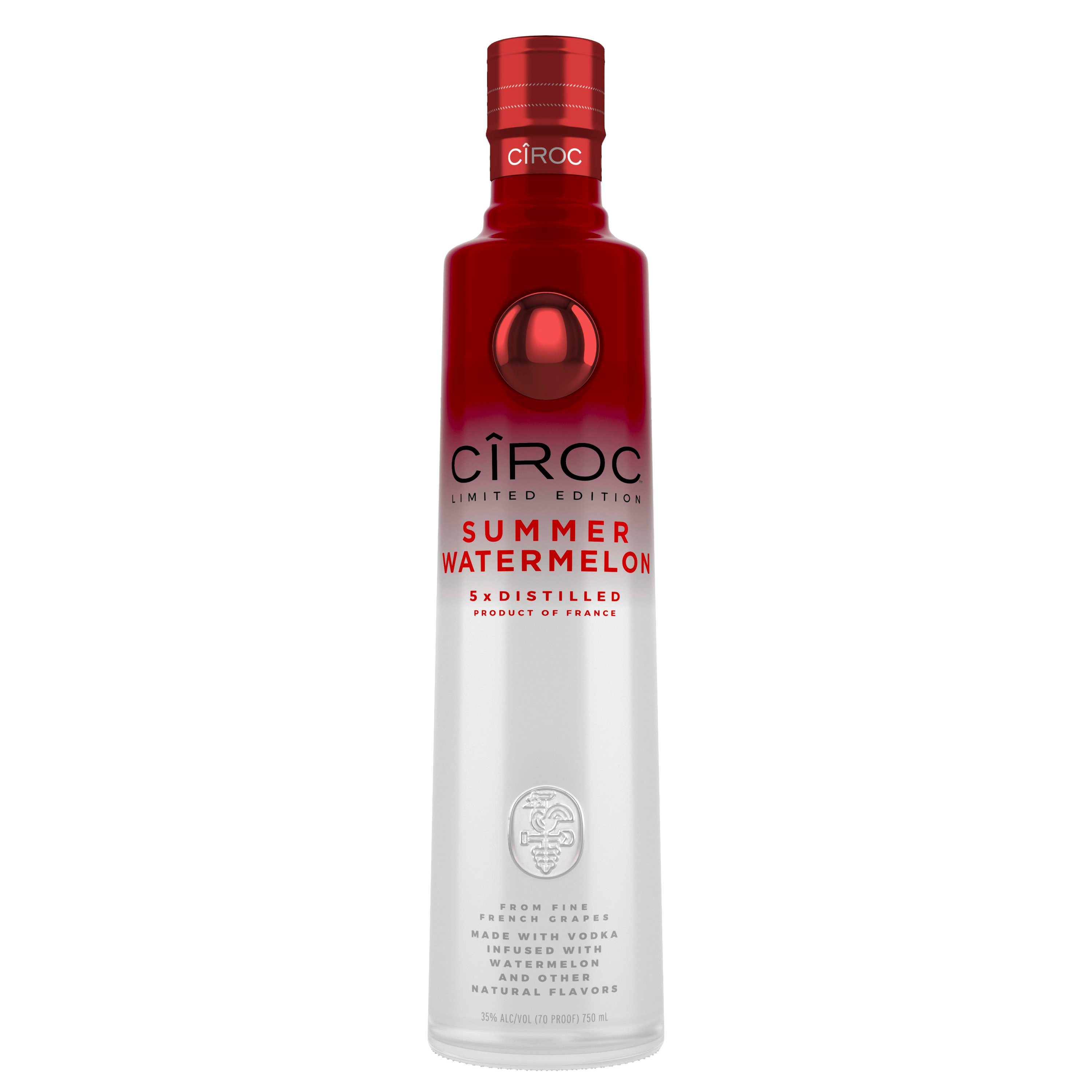 Whether you're at home, a bar or relaxing by the water, bring a touch of fun to summer celebrations with the ultra premium, juicy taste of CIROC Limited Edition Summer Watermelon. Our rich tasting spirit is made with vodka distilled five times from fine French grapes and finished in a tailor-made copper pot still in Southern France. This vodka is masterfully infused with a distinctive blend of watermelon and other natural flavors, resulting in a taste experience that is lusciously different and elegantly smooth. Bursting with vibrant flavor, our Summer Watermelon blend is born from summer and bred for sunshine. Perfect for a CIROC Summer Watermelon cocktail. CIROC was named One of the Worldâ€™s Best-Selling Vodkas at the 2020 Drinks International awards. Includes one 70 proof 750 mL bottle of CIROC Limited Edition Summer Watermelon. Please drink responsibly., One 750 mL bottle of CIROC Limited Edition Summer Watermelon, Perfect as a gift or for any celebration, Finished in a tailor-made copper pot still in Southern France, Perfect for summer celebrations at home, a bar or while relaxing poolside, Masterfully infused with a distinctive blend of watermelon and other natural flavors, Made with vodka distilled five times from fine French grapes