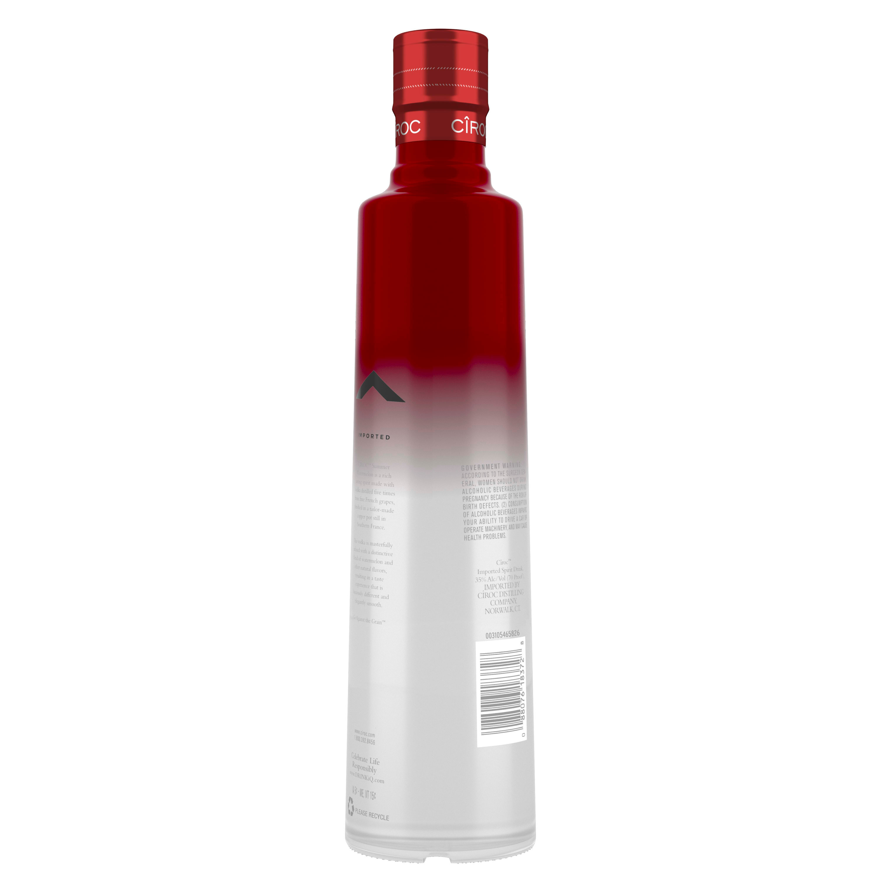 Whether you're at home, a bar or relaxing by the water, bring a touch of fun to summer celebrations with the ultra premium, juicy taste of CIROC Limited Edition Summer Watermelon. Our rich tasting spirit is made with vodka distilled five times from fine French grapes and finished in a tailor-made copper pot still in Southern France. This vodka is masterfully infused with a distinctive blend of watermelon and other natural flavors, resulting in a taste experience that is lusciously different and elegantly smooth. Bursting with vibrant flavor, our Summer Watermelon blend is born from summer and bred for sunshine. Perfect for a CIROC Summer Watermelon cocktail. CIROC was named One of the Worldâ€™s Best-Selling Vodkas at the 2020 Drinks International awards. Includes one 70 proof 750 mL bottle of CIROC Limited Edition Summer Watermelon. Please drink responsibly., One 750 mL bottle of CIROC Limited Edition Summer Watermelon, Perfect as a gift or for any celebration, Finished in a tailor-made copper pot still in Southern France, Perfect for summer celebrations at home, a bar or while relaxing poolside, Masterfully infused with a distinctive blend of watermelon and other natural flavors, Made with vodka distilled five times from fine French grapes