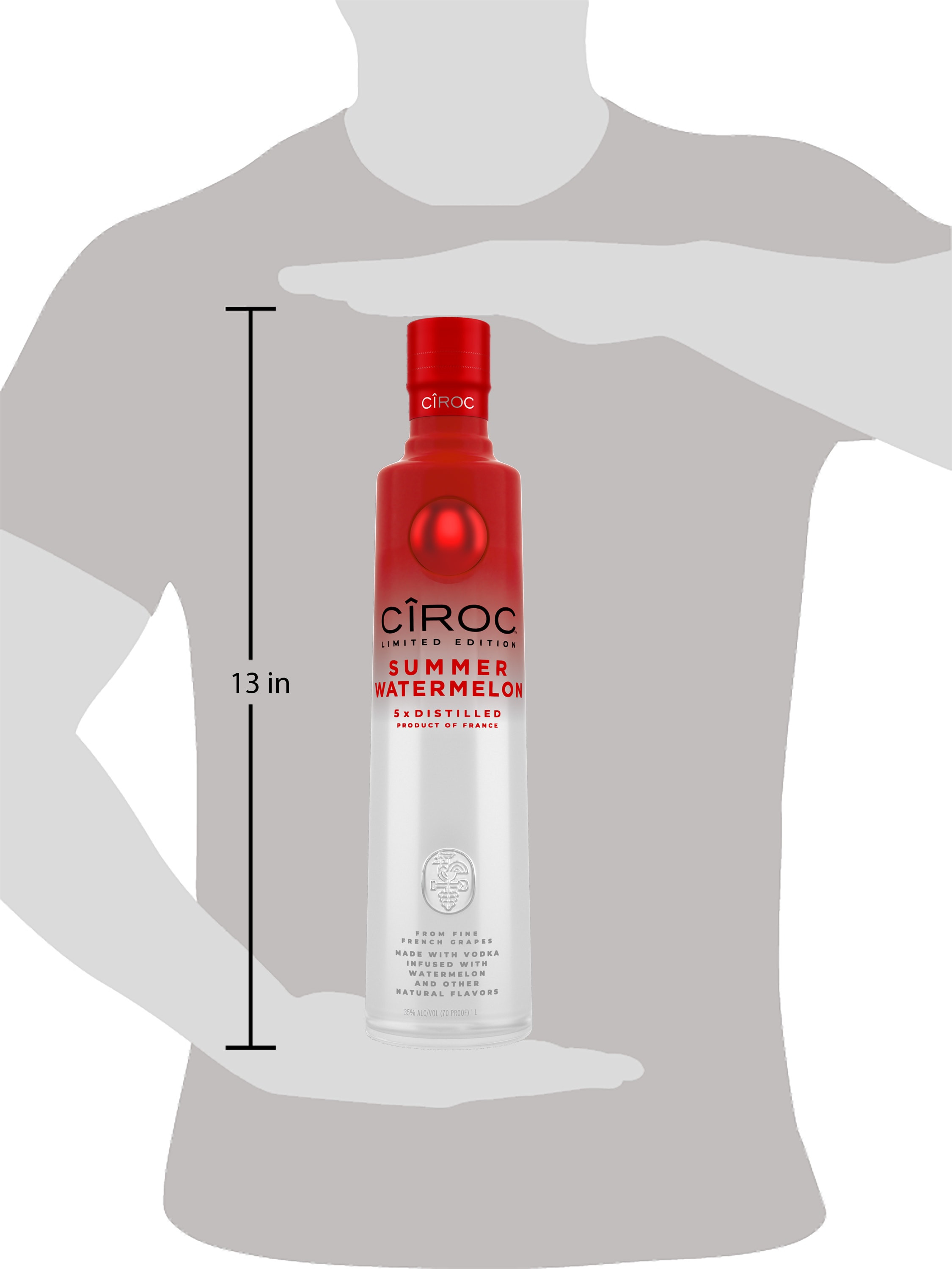 Whether you're at home, a bar or relaxing by the water, bring a touch of fun to summer celebrations with the ultra premium, juicy taste of CIROC Limited Edition Summer Watermelon. Our rich tasting spirit is made with vodka distilled five times from fine French grapes and finished in a tailor-made copper pot still in Southern France. This vodka is masterfully infused with a distinctive blend of watermelon and other natural flavors, resulting in a taste experience that is lusciously different and elegantly smooth. Bursting with vibrant flavor, our Summer Watermelon blend is born from summer and bred for sunshine. Perfect for a CIROC Summer Watermelon cocktail. CIROC was named One of the Worldâ€™s Best-Selling Vodkas at the 2020 Drinks International awards. Includes one 70 proof 1 L bottle of CIROC Limited Edition Summer Watermelon. Please drink responsibly., One 1 L bottle of CIROC Limited Edition Summer Watermelon, Perfect as a gift or for any celebration, Finished in a tailor-made copper pot still in Southern France, Perfect for summer celebrations at home, a bar or while relaxing poolside, Masterfully infused with a distinctive blend of watermelon and other natural flavors, Made with vodka distilled five times from fine French grapes