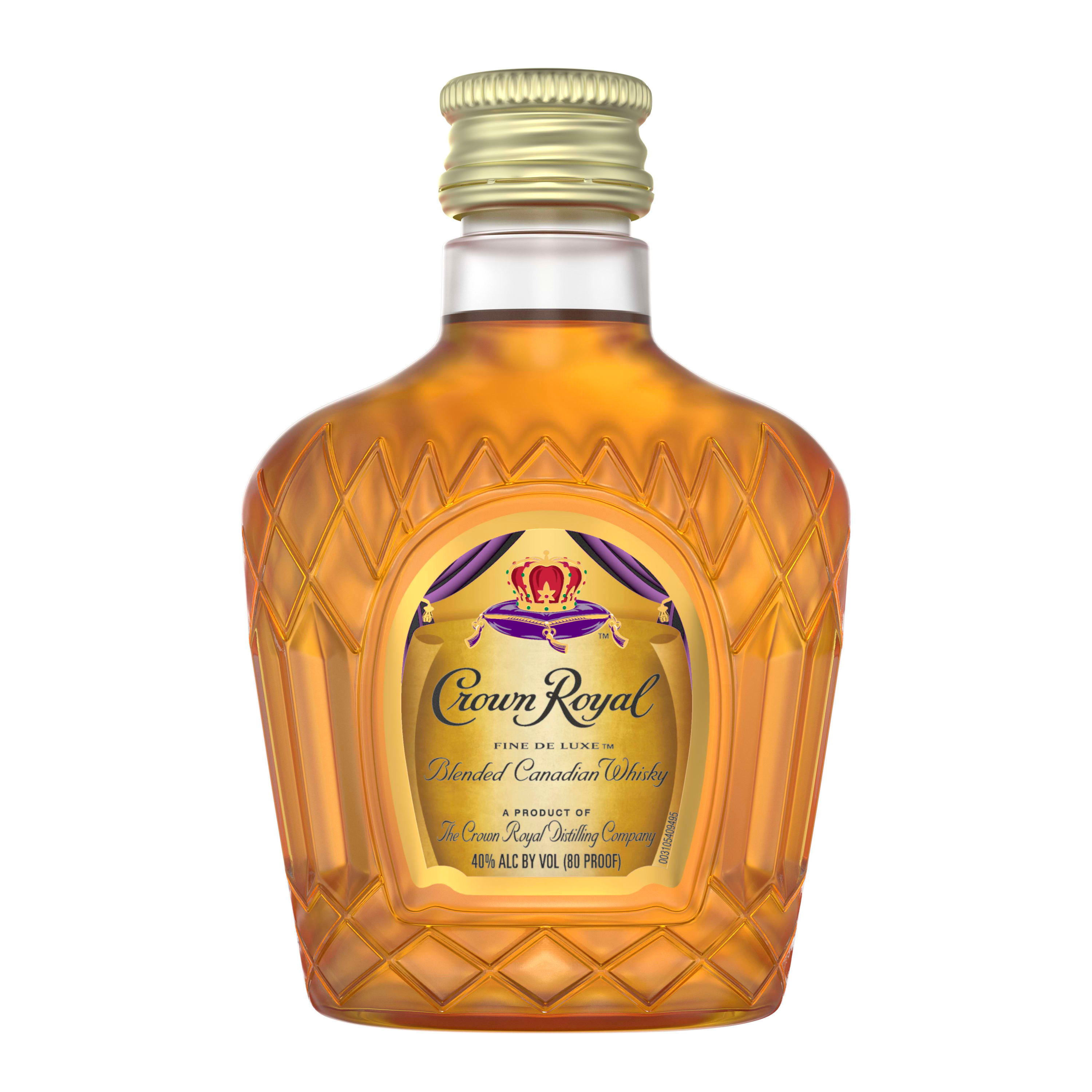 Unwind in luxury with a glass of Crown Royal Fine De Luxe Blended Canadian Whisky. With a silky texture and hints of oak and sweet vanilla, our 80 proof whisky provides a refined flavor that enhances any cocktail party or celebration. Matured to perfection, our deluxe whisky is the standard of excellence for Canadian whisky. Perfect for a classic old fashioned. Includes one 80 proof 50 mL bottle of Fine De Luxe Blended Canadian Whisky. Please drink responsibly., One 50 mL PET bottle of Crown Royal Fine De Luxe Blended Canadian Whisky, Perfect as a gift or for any celebration, Meticulously blended with 50 distinct and rich whiskies, Silky texture and hints of oak and sweet vanilla for a refined flavor, Robust, full-bodied blended Canadian whisky, Matured to perfection