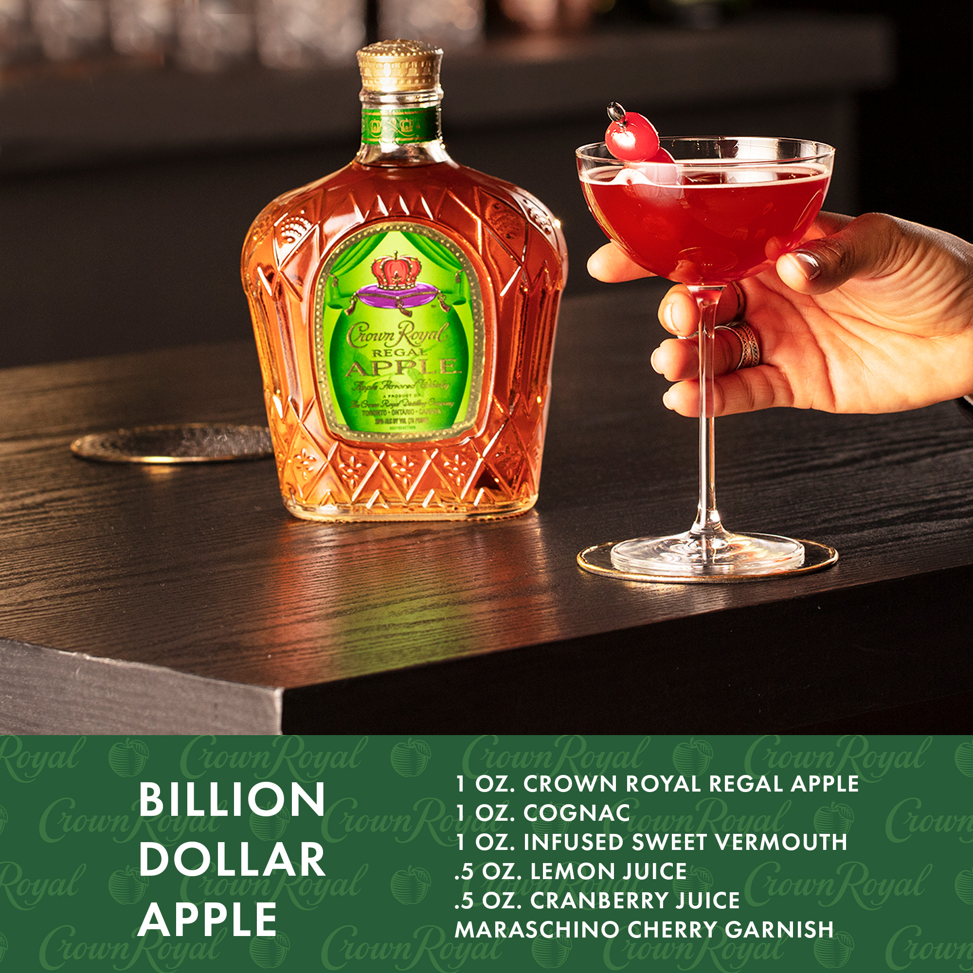 Unwind in luxury with a glass of Crown Royal Regal Apple Flavored Whisky. Infused with regal gala apples and hints of caramel and spice, our 70 proof whisky provides a refined, crisp taste. Made with the signature smoothness of traditional Crown Royal and matured to perfection, our apple flavored whisky will enhance any cocktail party or celebration. Perfect for a Crownberry Apple cocktail. Includes one 70 proof 375 mL bottle of Regal Apple Flavored Whisky. Please drink responsibly., One 375 mL bottle of Crown Royal Regal Apple Flavored Whisky, Perfect as a gift or for any celebration, Meticulously blended with 50 distinct and rich whiskies, Infused with Regal Gala Apples for a crisp, refined flavor, Robust, full-bodied blend of 50 rare Canadian whiskies, Matured to perfection