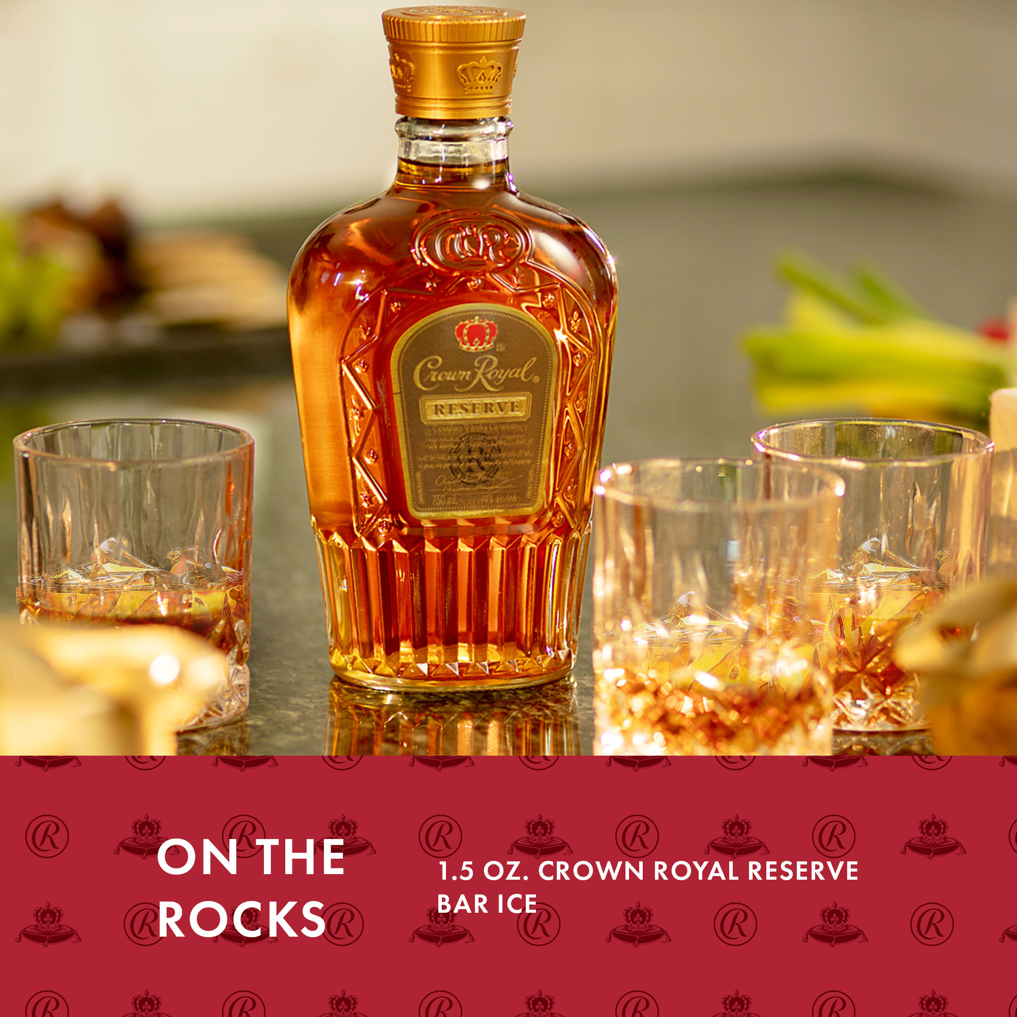 Unwind in luxury with a glass of Crown Royal Reserve Blended Canadian Whisky. With a velvety texture and strong notes of clove, cinnamon and rye, our reserve-grade whisky is blended with 50 deep-bodied whiskies for a refined and rich flavor. Made with the signature smoothness of traditional Crown Royal, our whisky is matured to perfection and follows the standard of excellence for Canadian whisky. Simply serve in a chilled glass for a refreshing tasting whisky neat. Includes one 80 proof 1.75 L bottle of Reserve Blended Canadian Whisky. Please drink responsibly., One 1.75 L bottle of Crown Royal Reserve Blended Canadian Whisky, Perfect as a gift or for any celebration, Meticulously blended with 50 distinct and rich whiskies, Velvety texture and strong notes of clove, cinnamon and rye for a refined flavor, Robust, deep-bodied blend of 50 Canadian reserve-grade whiskies, Matured to perfection