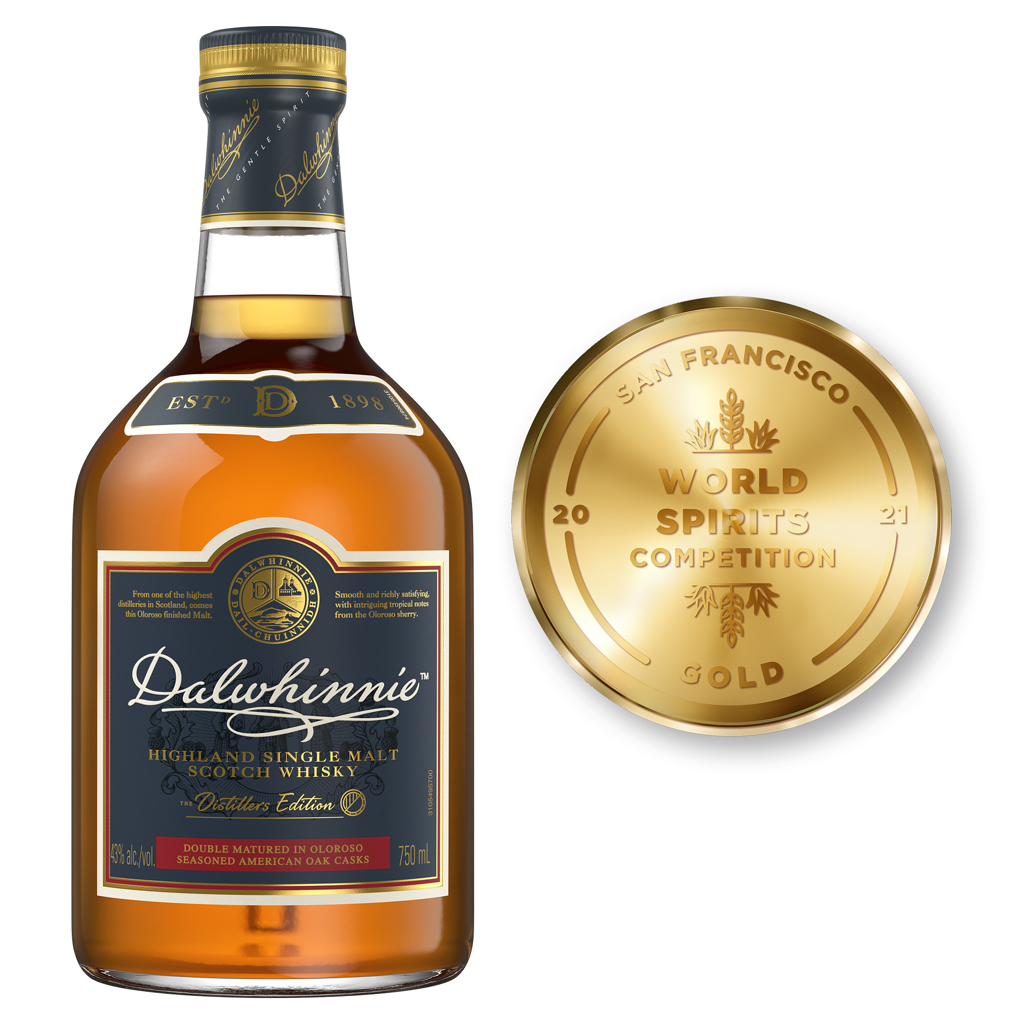 Savor the timeless taste of Dalwhinnie Distiller's Edition Single Malt Scotch Whisky. First matured in refill American Oak & European Oak casks and finished in Oloroso-seasoned re-charred American Oak casks with heavily re-charred new AO ends, this Scotch features a honeyed aroma of banana and pineapple with a wood spice. On the palate, a honey sweet taste emerges with warming nutmeg and pepper-spice, balanced with fruity hints of grape, peach, and apricot, followed by a long, dry, vanilla oak finish. The overlaying sherry fragrance of our Distiller's Edition perfectly complements the more honeyed aspects of Dalwhinnie. Our 86 proof whisky finds new depths when paired with crÃ¨me brÃ»lÃ©e or chocolate truffles. The clean, deep flavors of this aged whisky call for a neat serve with a splash of chilled water. Includes one 86 proof 750 mL bottle of Dalwhinnie Distiller's Edition Single Malt Scotch Whisky. Please drink responsibly., Includes one 750 mL bottle of Dalwhinnie Distiller's Edition Single Malt Scotch Whisky, 86 Proof, Perfect as a gift or for any celebration, Balanced by fruity hints of grape, peach, and apricot, Creamy-smooth with a honey sweet taste and a nutmeg pepper-spice, Double-matured in Oloroso-seasoned re-charred American Oaks casks