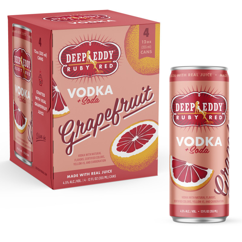 Everything you love about Deep Eddy Ruby Red Vodka but in a convenient package. Deep Eddy® Vodka + Soda is a delicious ready-to-drink canned cocktail that delivers a fresh and simple way to enjoy a high-quality cocktail. Made with real juice and real vodka that fans know and love from the flagship brand, Deep Eddy Vodka. Keeping with the integrity of Deep Eddy Vodka, Deep Eddy Ruby Red Vodka + Soda is deliciously tart with a burst of flavor and just the right amount of bubbles!

Made using only the finest Texas water, and because we are made from 100% corn, Deep Eddy Vodka is naturally gluten free. Deep Eddy Original Vodka is smooth and silky. While we at Deep Eddy Vodka don’t take ourselves too seriously, we are very serious about making great vodka.
