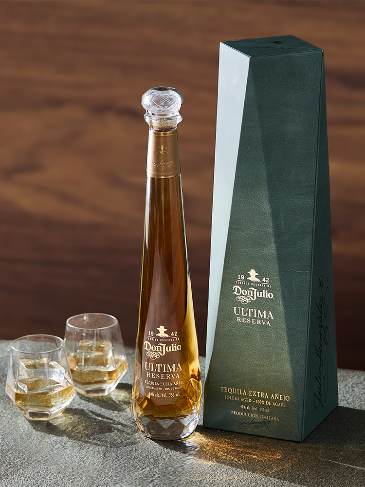 A special 36-month aged luxury Extra Anejo Tequila that preserves the final agave harvest planted by Don Julio Gonzalez himself, Don Julio Ultima Reserva Extra Anejo Solero Aged Tequila honors his devotion and craftsmanship, offering an exceptional tequila that's perfect for your special moments. Carefully produced using a Solera aging system which combines and matures tequilas of different characteristics finished in unique casks, Don Julio's final agave harvest remains at the heart of this rare Extra Anejo Tequila. Rested in oak previously used to age bourbon and finished in Madeira wine-seasoned casks, this exquisite tequila begins with a nose of toasted oak and caramel, followed by hints of apricot and orange and a finish with deliciously smooth honeyed agave. Perfect for those special moments with close family and friends, it is best enjoyed neat or on the rocks. Includes one 80 proof 750 mL bottle of Don Julio Ultima Reserva Extra Anejo Solera Aged Tequila. Please drink responsibly., One 750 mL bottle of Don Julio Ultima Reserva Extra Anejo Solera Aged Tequila, 80 proof, Perfect for those special moments you want to savor and celebrate with those closest to you, Exceptional tequila with notes of toasted oak, caramel, apricot and orange, Rested in oak previously used to age bourbon and finished in Madeira wine-seasoned casks, A specially aged luxury tequila that preserves the final agave harvest planted by Don Julio Gonzalez himself
