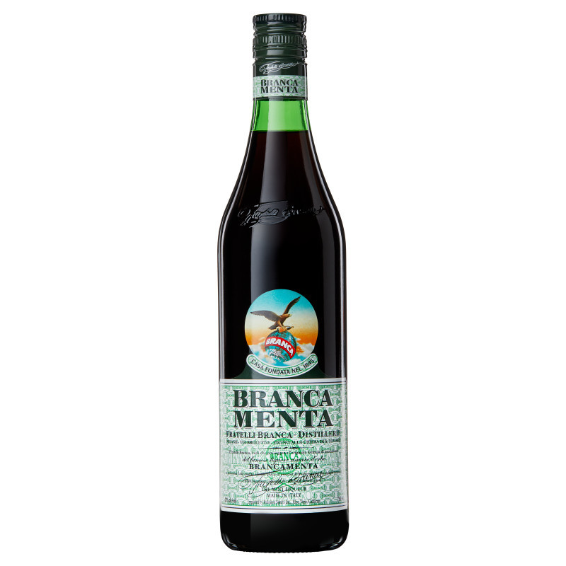 Branca Menta is the mint version of Fernet Branca. It's 30% alcohol and has a very firm herbal, bitterness, but it is supplemented by an intense mint scent. Like Fernet Branca, you can drink it mixed with cola or you can serve it straight on ice.
