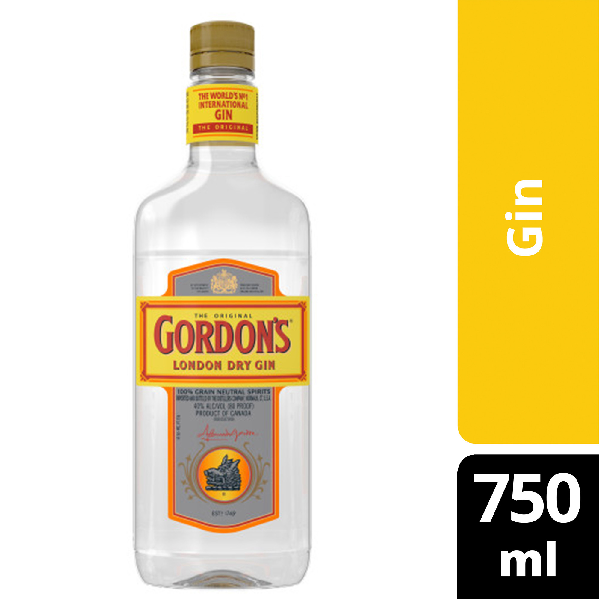 Share a moment and have a great time with friends and Gordon's London Dry Gin. Our distinctively refreshing taste comes from the finest handpicked juniper berries and a balance of fresh coriander, citrus and spice. Best served in a classic gin and tonic cocktail. Includes one 80 proof 750 mL bottle of London Dry Gin. Please drink responsibly., One 750 mL plastic bottle of Gordon's Gin, Awarded a Gold Medal in 2024 at the the San Francisco World Spirits Competition, 80 Proof, Carefully distilled using a secret recipe