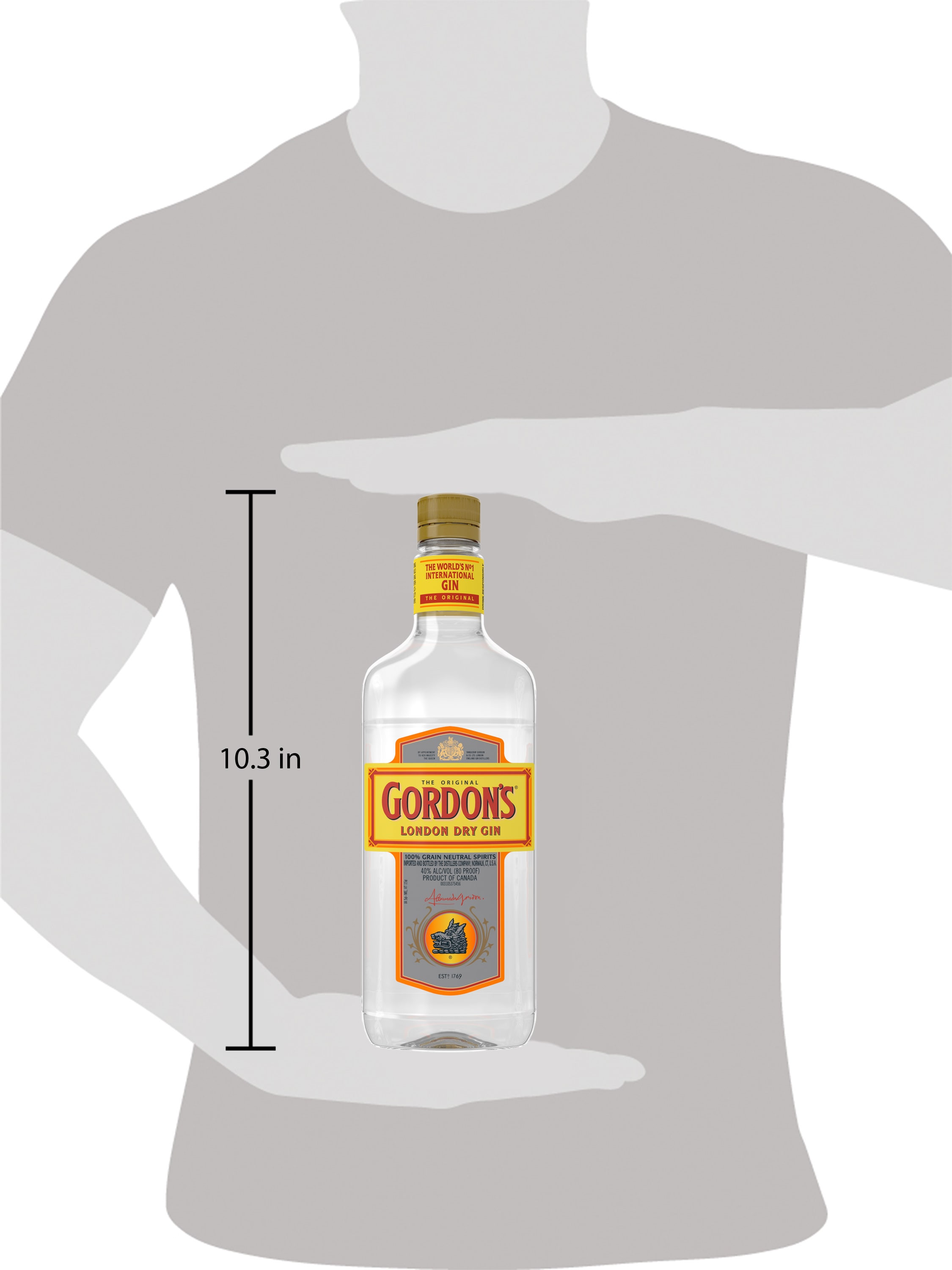 Share a moment and have a great time with friends and Gordon's London Dry Gin. Our distinctively refreshing taste comes from the finest handpicked juniper berries and a balance of fresh coriander, citrus and spice. Best served in a classic gin and tonic cocktail. Includes one 80 proof 750 mL bottle of London Dry Gin. Please drink responsibly., One 750 mL plastic bottle of Gordon's Gin, Awarded a Gold Medal in 2024 at the the San Francisco World Spirits Competition, 80 Proof, Carefully distilled using a secret recipe