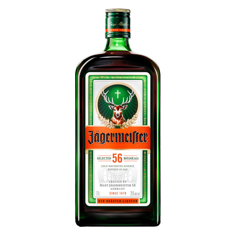 Dark, bold and packed with intense flavor, Jägermeister is unlike any liqueur you've ever enjoyed before. A true classic, the Jägermeister secret recipe hasn't changed since it was first made in 1934 in Wolfenbüttel, Germany. This dark-colored liqueur is made with 56 botanicals of herbs, roots, fruits, and spices sourced from all over the world for a complex flavor profile. The herbs and spices are blended together then steeped in water and alcohol to extract flavors before resting in oak barrels for nearly a year. The base is then mixed with water, caramelized sugar and alcohol before being bottled. Before this herbal liqueur reaches your glass, Jägermeister undergoes 383 quality checks from start to finish. Jägermeister’s flavor consists of five distinct notes, sweet, bitter, citrus, spicy, and aromatic, working together to create a balanced cordial that is unlike anything else. Initial tasting notes of anise, fennel, coffee, orange, burnt sugar and cola come to the forefront with a smooth, complex finish that is not overly sweet. Originally a celebratory drink for hunters, it's the ideal drink to mark any special occasion. Celebrate big wins, birthdays and milestone moments or kick off a well-deserved weekend with this iconic liqueur. The best way to enjoy Jägermeister is in the form of an ice-cold shot, served straight from the freezer. Jägermeister also brings complex flavor to a variety of classic cocktails. Embrace originality and try a Jägermeister Mule, Jägermeister Old Fashioned or Jägermeister and Tonic for delicious mixed drinks. Jägermeister has 35% ABV and should be enjoyed responsibly. Jägermeister is embraced by those who push the boundaries and rewrite the rules in every field. Long may it continue…