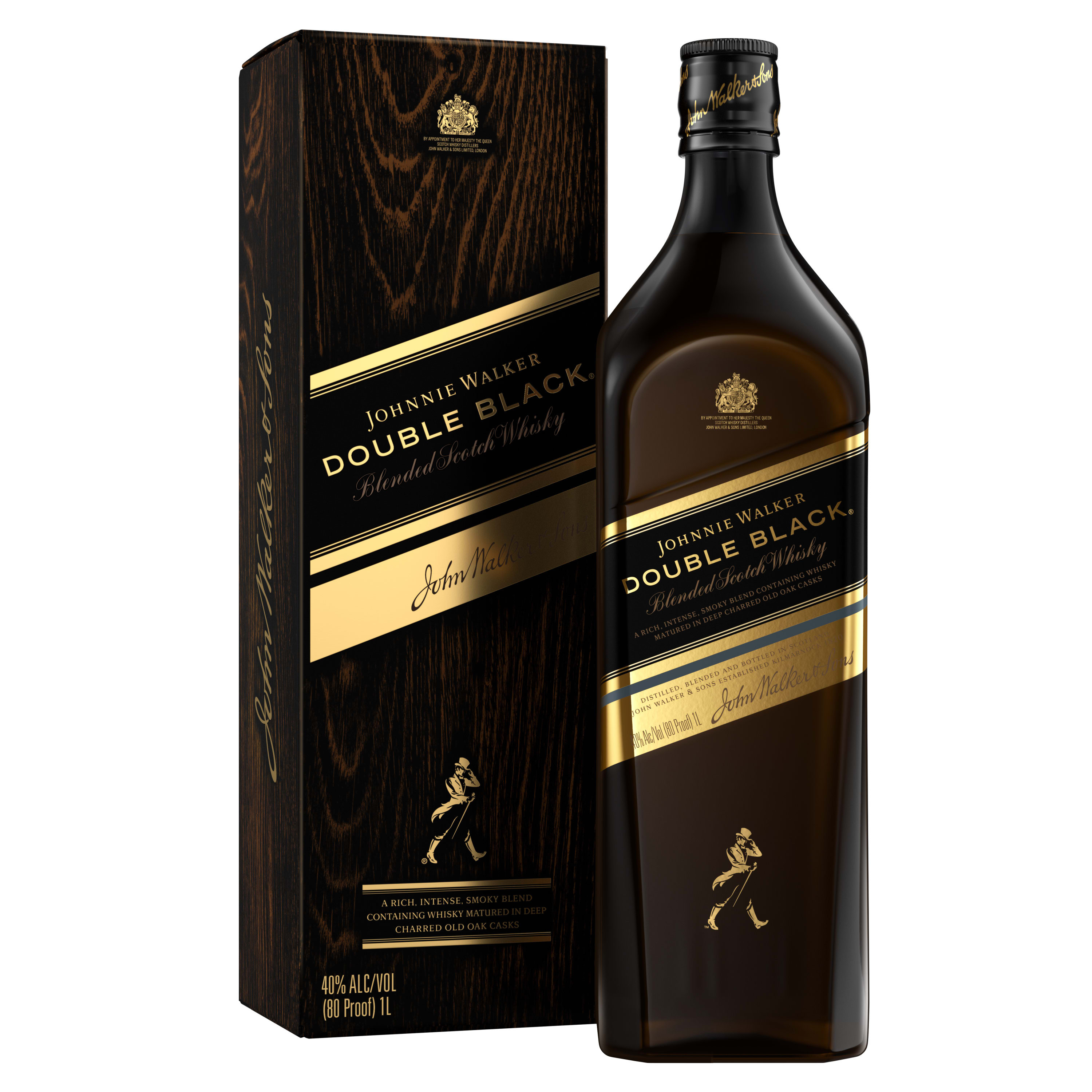 Indulge all of your senses with a smooth glass of Johnnie Walker Double Black Label Blended Scotch Whisky. Strongly influenced by powerful and peaty West Coast and Islay Single Malts, the intensity is immediately apparent with the taste of smoke and smoldering spices. An impressive blended Scotch to share, whatever the occasion. Perfect for a Highball cocktail. Johnnie Walker Double Black Label was awarded a Double Gold medal at the 2020 San Francisco World Spirits Competition and Johnnie Walker was recognized as one of the world's top-trending Scotch whiskies at the 2020 Drinks International awards. Includes one 80 proof 1 L bottle of Double Black Label Blended Scotch Whisky. Please drink responsibly., One 1 L bottle of Johnnie Walker Double Black Label Blended Scotch Whisky, 2020 San Francisco World Spirits Competition Double Gold Medal Winner, Perfect addition to your whisky collection, Perfect as a gift or for any celebration, Matured in heavily charred oak casks for a deeper character