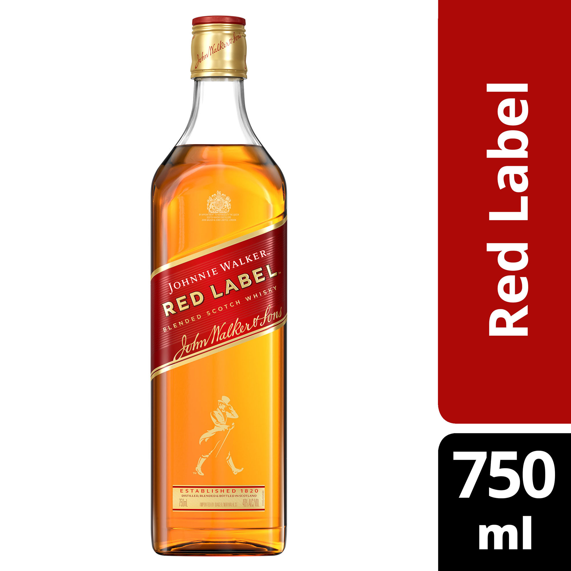Unveil the bold and vibrant character of Johnnie Walker Red Label Blended Scotch Whisky, one of the world's best-selling Scotch Whiskies. Crafted with up to 35 whiskies, including icons like Cardhu, Caol Ila, Cameronbridge, and Teaninich, it delivers a symphony of flavors. Fresh apple and citrus dance with warming cinnamon and a touch of peppery spice, culminating in a smooth, smoky finish. This award-winning whisky is the perfect choice for those who enjoy whisky cocktails and long mixed drinks. For a Highball, simply fill a tall glass with ice, add your favorite mixer like ginger ale, and experience the smooth, refreshing taste. An ideal gift for any whisky lover and someone who appreciates delicious long mixed drinks. Includes one 80 proof 750 mL bottle of Red Label Blended Scotch Whisky. Please drink responsibly., One 750 mL bottle of Johnnie Walker Red Label Blended Scotch Whisky, 2022 San Francisco World Spirits Competition Double Gold Medal Winner, 80 Proof, The perfect Blended Scotch Whisky for celebrations, unwinding at home, or a casual get-together with friends, Perfect for mixing a delicious Highball. Simply fill a tall glass with ice, add 1.5oz Johnnie Walker Red Label, top with 5oz Ginger Ale or your favorite mixer, and garnish with lemon., One of the best-selling Scotch whiskies worldwide and a perfect whisky gift for those who appreciate quality and enjoy delicious whisky cocktails, Vibrant fresh apple and citrus, warm cinnamon and peppery spice, with a touch of smoke for a truly iconic taste experience