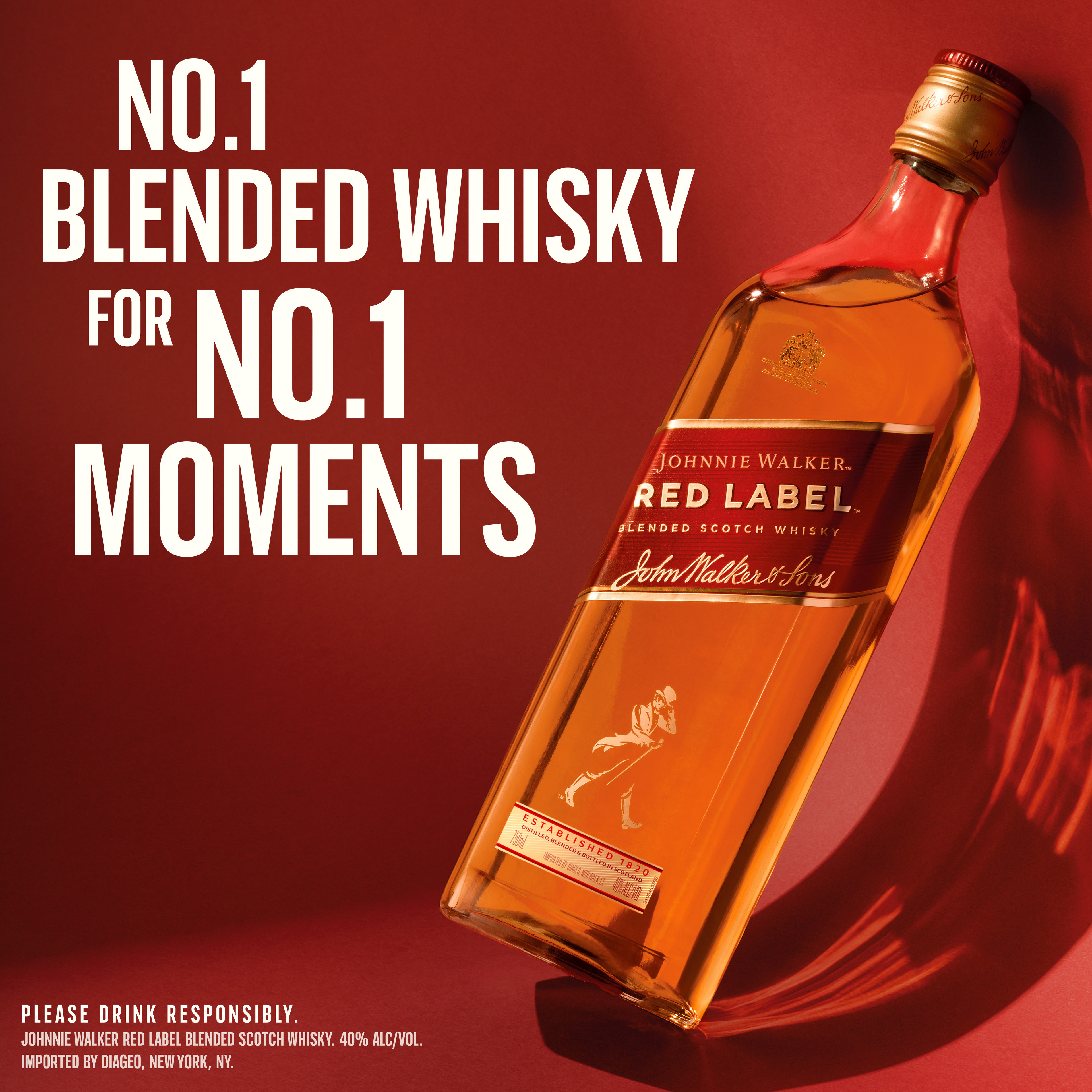 Unveil the bold and vibrant character of Johnnie Walker Red Label Blended Scotch Whisky, one of the world's best-selling Scotch Whiskies. Crafted with up to 35 whiskies, including icons like Cardhu, Caol Ila, Cameronbridge, and Teaninich, it delivers a symphony of flavors. Fresh apple and citrus dance with warming cinnamon and a touch of peppery spice, culminating in a smooth, smoky finish. This award-winning whisky is the perfect choice for those who enjoy whisky cocktails and long mixed drinks. For a Highball, simply fill a tall glass with ice, add your favorite mixer like ginger ale, and experience the smooth, refreshing taste. An ideal gift for any whisky lover and someone who appreciates delicious long mixed drinks. Includes one 80 proof 750 mL bottle of Red Label Blended Scotch Whisky. Please drink responsibly., One 750 mL bottle of Johnnie Walker Red Label Blended Scotch Whisky, 2022 San Francisco World Spirits Competition Double Gold Medal Winner, 80 Proof, The perfect Blended Scotch Whisky for celebrations, unwinding at home, or a casual get-together with friends, Perfect for mixing a delicious Highball. Simply fill a tall glass with ice, add 1.5oz Johnnie Walker Red Label, top with 5oz Ginger Ale or your favorite mixer, and garnish with lemon., One of the best-selling Scotch whiskies worldwide and a perfect whisky gift for those who appreciate quality and enjoy delicious whisky cocktails, Vibrant fresh apple and citrus, warm cinnamon and peppery spice, with a touch of smoke for a truly iconic taste experience