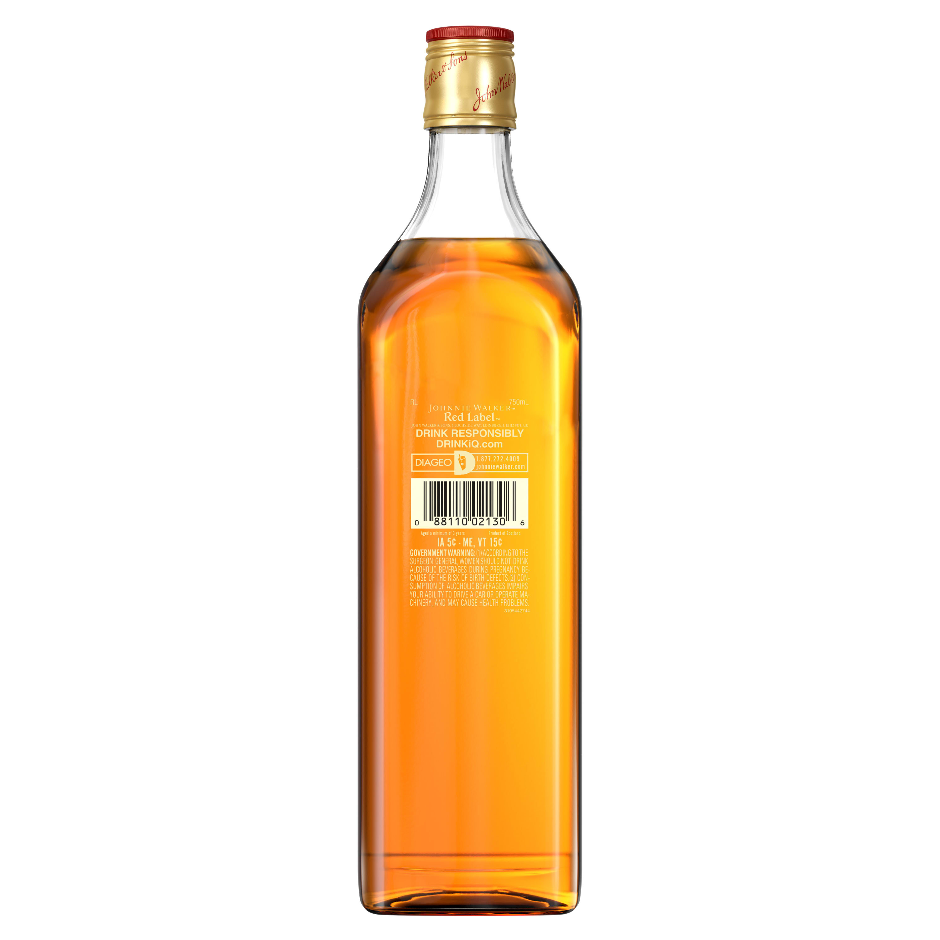 Unveil the bold and vibrant character of Johnnie Walker Red Label Blended Scotch Whisky, one of the world's best-selling Scotch Whiskies. Crafted with up to 35 whiskies, including icons like Cardhu, Caol Ila, Cameronbridge, and Teaninich, it delivers a symphony of flavors. Fresh apple and citrus dance with warming cinnamon and a touch of peppery spice, culminating in a smooth, smoky finish. This award-winning whisky is the perfect choice for those who enjoy whisky cocktails and long mixed drinks. For a Highball, simply fill a tall glass with ice, add your favorite mixer like ginger ale, and experience the smooth, refreshing taste. An ideal gift for any whisky lover and someone who appreciates delicious long mixed drinks. Includes one 80 proof 750 mL bottle of Red Label Blended Scotch Whisky. Please drink responsibly., One 750 mL bottle of Johnnie Walker Red Label Blended Scotch Whisky, 2022 San Francisco World Spirits Competition Double Gold Medal Winner, 80 Proof, The perfect Blended Scotch Whisky for celebrations, unwinding at home, or a casual get-together with friends, Perfect for mixing a delicious Highball. Simply fill a tall glass with ice, add 1.5oz Johnnie Walker Red Label, top with 5oz Ginger Ale or your favorite mixer, and garnish with lemon., One of the best-selling Scotch whiskies worldwide and a perfect whisky gift for those who appreciate quality and enjoy delicious whisky cocktails, Vibrant fresh apple and citrus, warm cinnamon and peppery spice, with a touch of smoke for a truly iconic taste experience