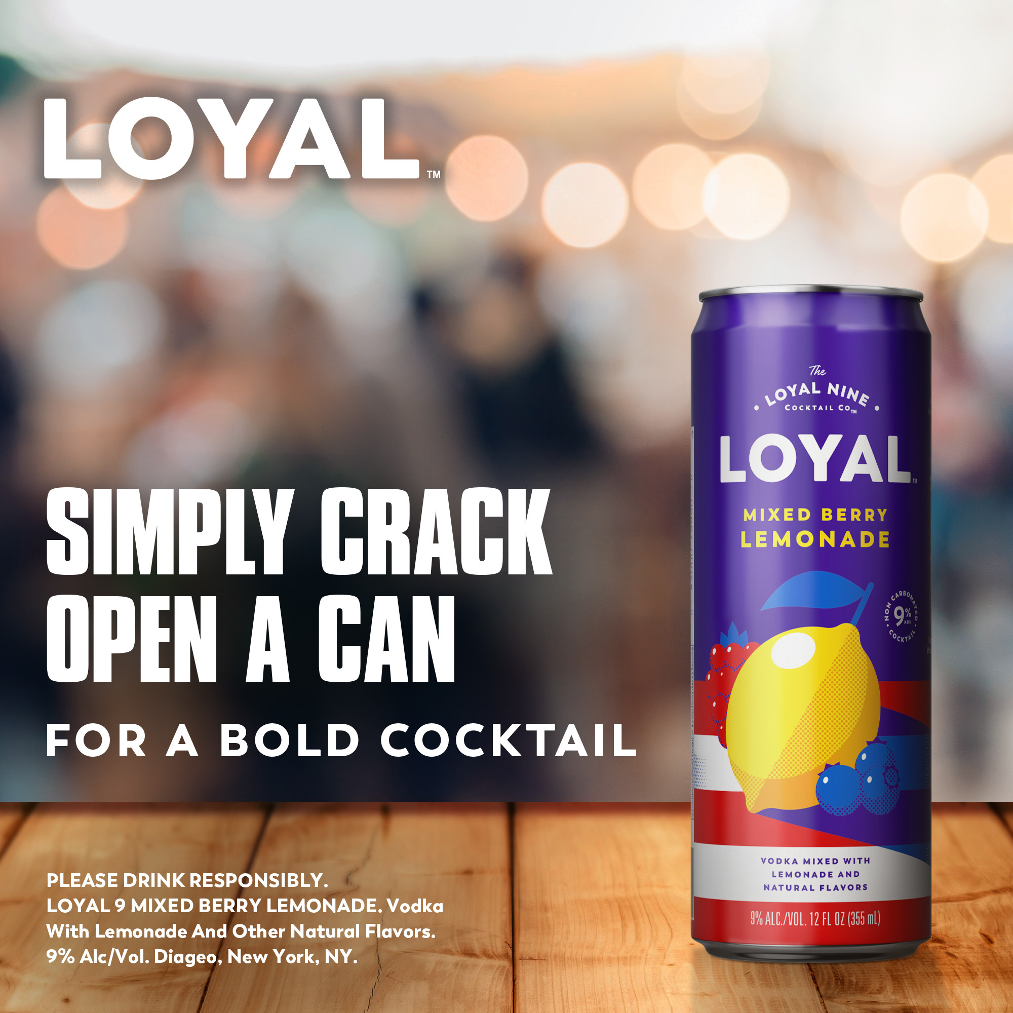 An easy to drink cocktail right at your fingertips, Loyal 9 Mixed Berry Lemonade Vodka Cocktail will bring new flavors to your day. With a sophisticated and refreshing taste, this stand out drink will become a crowd favorite. Rebelling against fake ingredients, this cocktail is unlike the rest made with real lemons and vodka at a 9% ABV. This cocktail is best enjoyed best enjoyed chilled or in a glass over ice. Real vodka. Real fruit. Real flavor. Includes four 9% alc./vol. 12 fl oz cans. Please enjoy responsibly!, Four 12 fl oz slim cans of Loyal 9 Mixed Berry Lemonade Vodka Cocktail, Best enjoyed chilled or over ice, Gluten free, Prepared ready-to-drink beverage, Made with real lemons and vodka, Real vodka, real fruit, real flavor