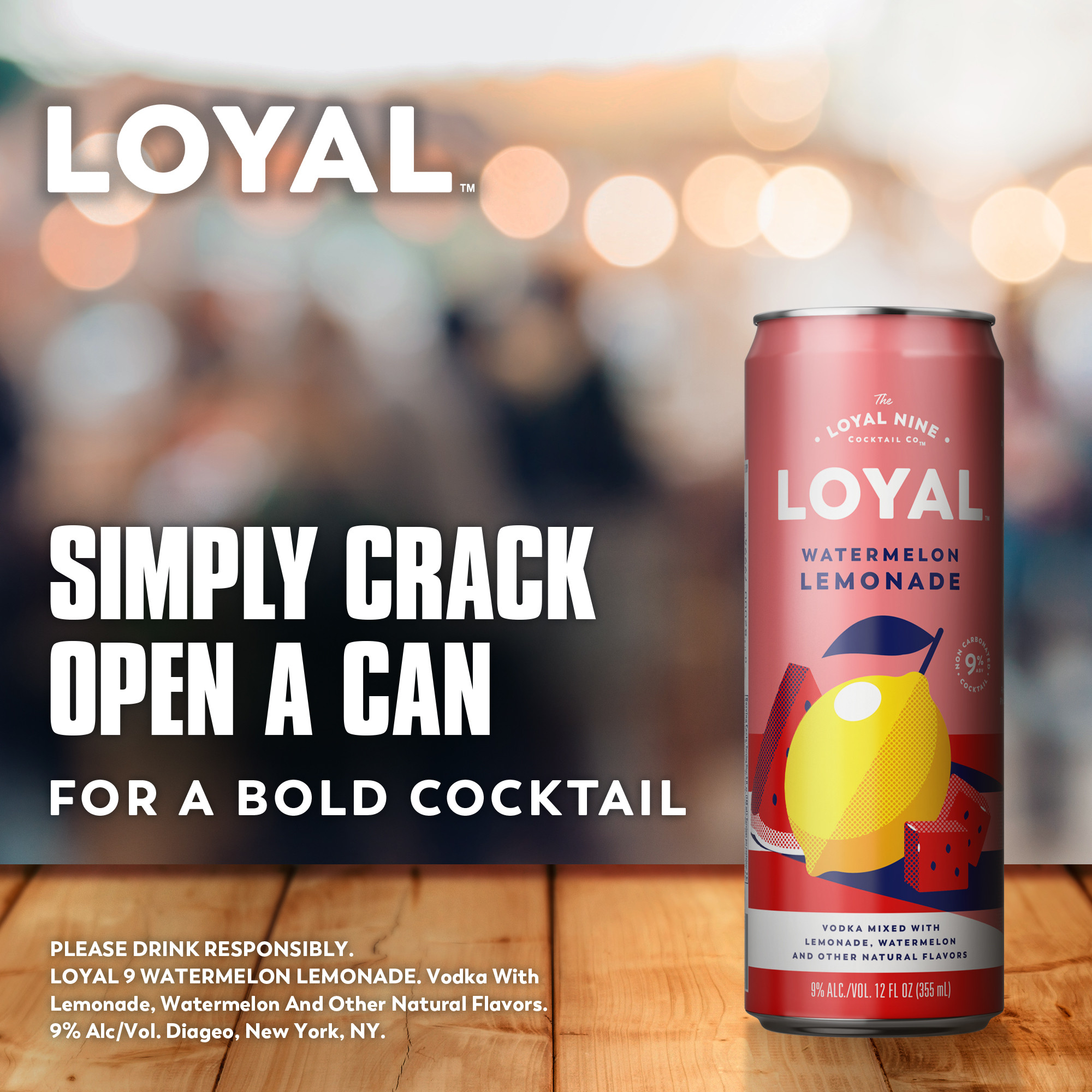 An easy to drink cocktail right at your fingertips, Loyal 9 Watermelon Lemonade Vodka Cocktail will bring new flavors to your day. With a sophisticated and refreshing taste, this stand out drink will become a crowd favorite. Rebelling against fake ingredients, this cocktail is unlike the rest made with real lemons and vodka at a 9% ABV. This cocktail is best enjoyed best enjoyed chilled or in a glass over ice. Real vodka. Real fruit. Real flavor. Includes four 9% alc./vol. 12 fl oz cans. Please enjoy responsibly!, Four 12 fl oz slim cans of Loyal 9 Watermelon Lemonade Vodka Cocktail, Best enjoyed chilled or over ice, Gluten free, Prepared ready-to-drink beverage, Made with real lemons and vodka, Real vodka, real fruit, real flavor