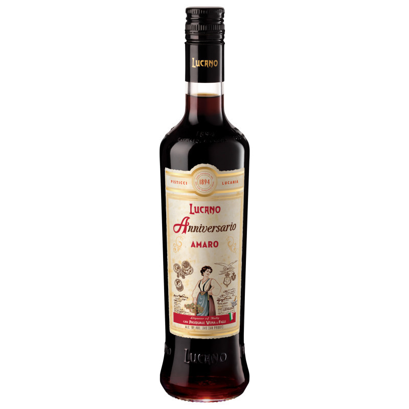 Lucano Anniversario Amaro is a prestigious version of the Classic Amaro Lucano which celebrates the 120th anniversary of the founding of the company. Developed from an old recipe of Cavalier Pasquale Vena, Anniversario Amaro is the result of a careful blend of more than 30 herbs. The higher alcohol content enhances the bitter aromatic notes of absinthe, holy thistle and gentian.