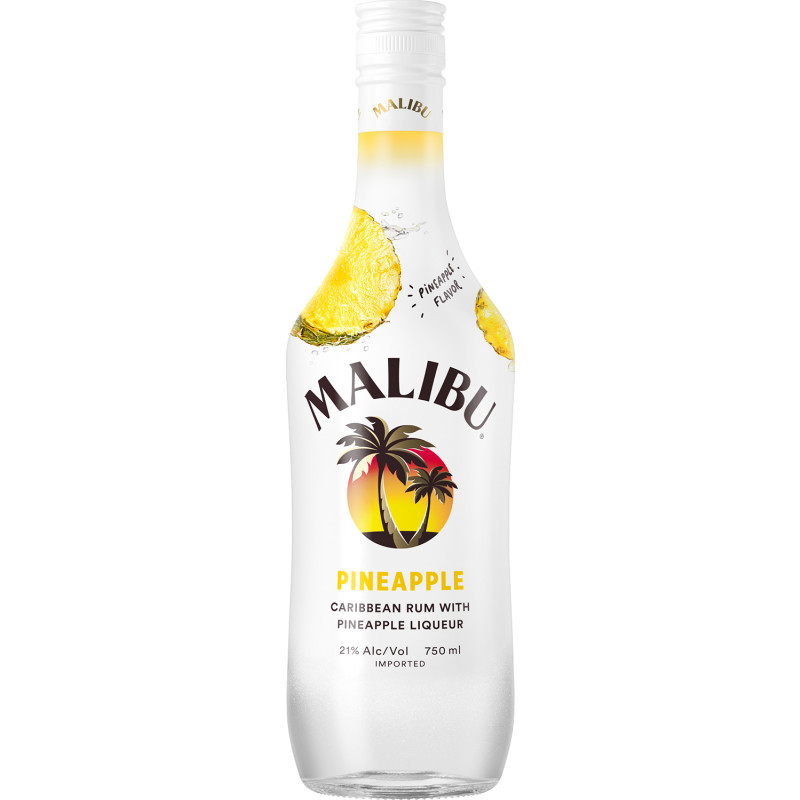 Malibu is one of the world's leading flavored rum spirits, delivering a smooth and sweet taste that complements all your favorite refreshing cocktails. Savor the delightful fusion of carefully aged white rum and coconut liqueur, expertly blended to create a luscious and exotic flavor profile. Whether you're lounging by the pool, hosting a beach party, or simply unwinding after a long day, Malibu is your go-to companion for moments of relaxation and celebration. Blend this liqueur with fresh strawberries and ice for a flavorful Strawberry Daiquiri, shake with orange juice and grenadine to enjoy a fruity Caribbean Sunrise, or keep things simple and try Malibu mixed with cranberry juice or cola. Don't forget to sample the liquor in a Pina Colada—this iconic cocktail is the ideal way to enjoy Malibu and experience its sweet and refreshing taste. Enjoy Responsibly.