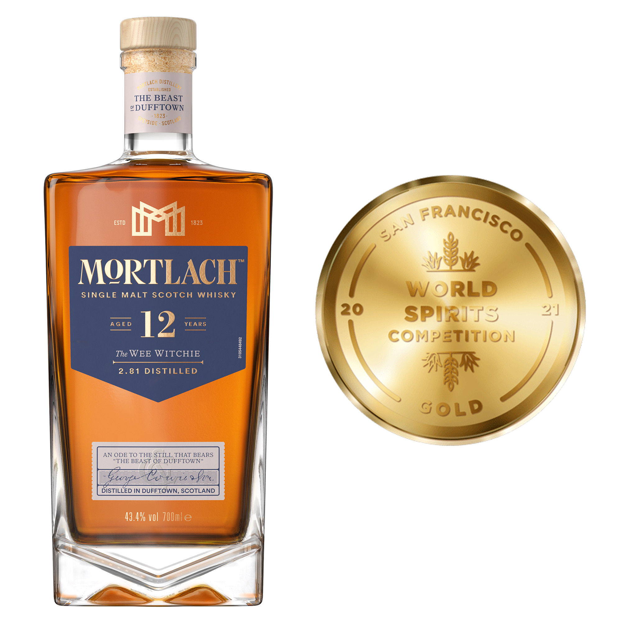 An ode to the smallest yet most essential of our six copper stillsâ€“"The Wee Witchie"â€“our Mortlach 12 Year Old Single Malt Scotch Whisky has been distilled 0.81 times more than Scotch tradition, graced with a touch of magic from "The Wee Witchie". First forged over 120 years ago, we've ensured every dent and detail of our smallest still remains unchanged, because it is within this copper chamber that the specific richness of taste has earned Mortlach the reputation as "The Beast of Dufftown". Sweet and spicy with notes of dark chocolate, cherry jam and light tobacco, this award-winning Scotch Whisky has been double cask matured in both European and American oak to enhance the distinctively rich and robust character that makes Mortlach whiskies legendary. Our 12 year old whisky is best served neat or on the rocks with a few drops of water to release the beastly complexity. Includes one 86.8 proof 750 mL bottle of 12 Year Old Single Malt Scotch Whisky. Please drink responsibly., One 750 mL bottle of Mortlach 12 Year Old Single Malt Scotch Whisky, Awarded a Gold medal in 2021 and Double Gold in 2020 at the San Francisco World Spirits Competition, Perfect as a gift or for any celebration, An ode to our oldest, smallest "Wee Witchie" copper still, Double cask matured in both European and American oak, Sweet and spicy with notes of dark chocolate, cherry jam and light tobacco